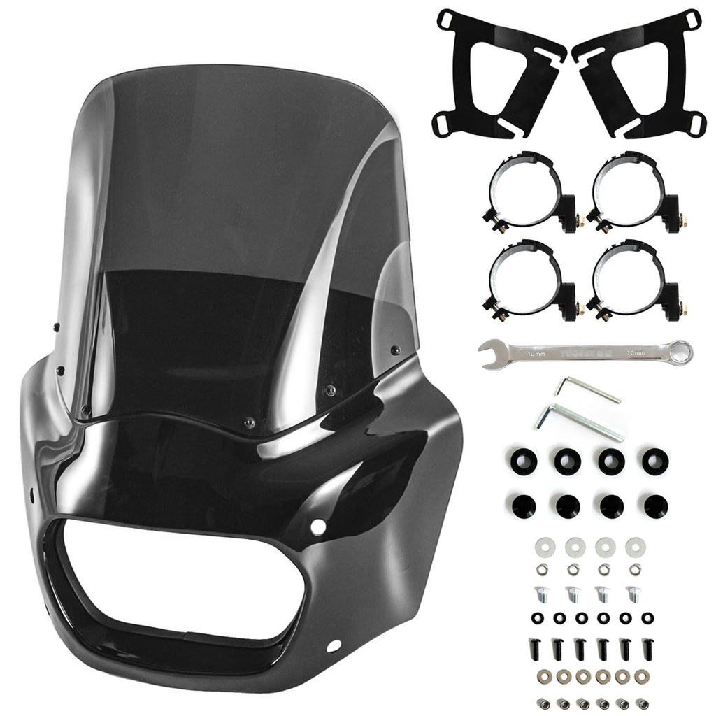 Motorcycle Fairing with 13" Motorcycle Windshield 49mm Mounting Hardware for Harley Softail Fat Bob FXFB FXFBS 2018 2019 2020 2021 2022 2023