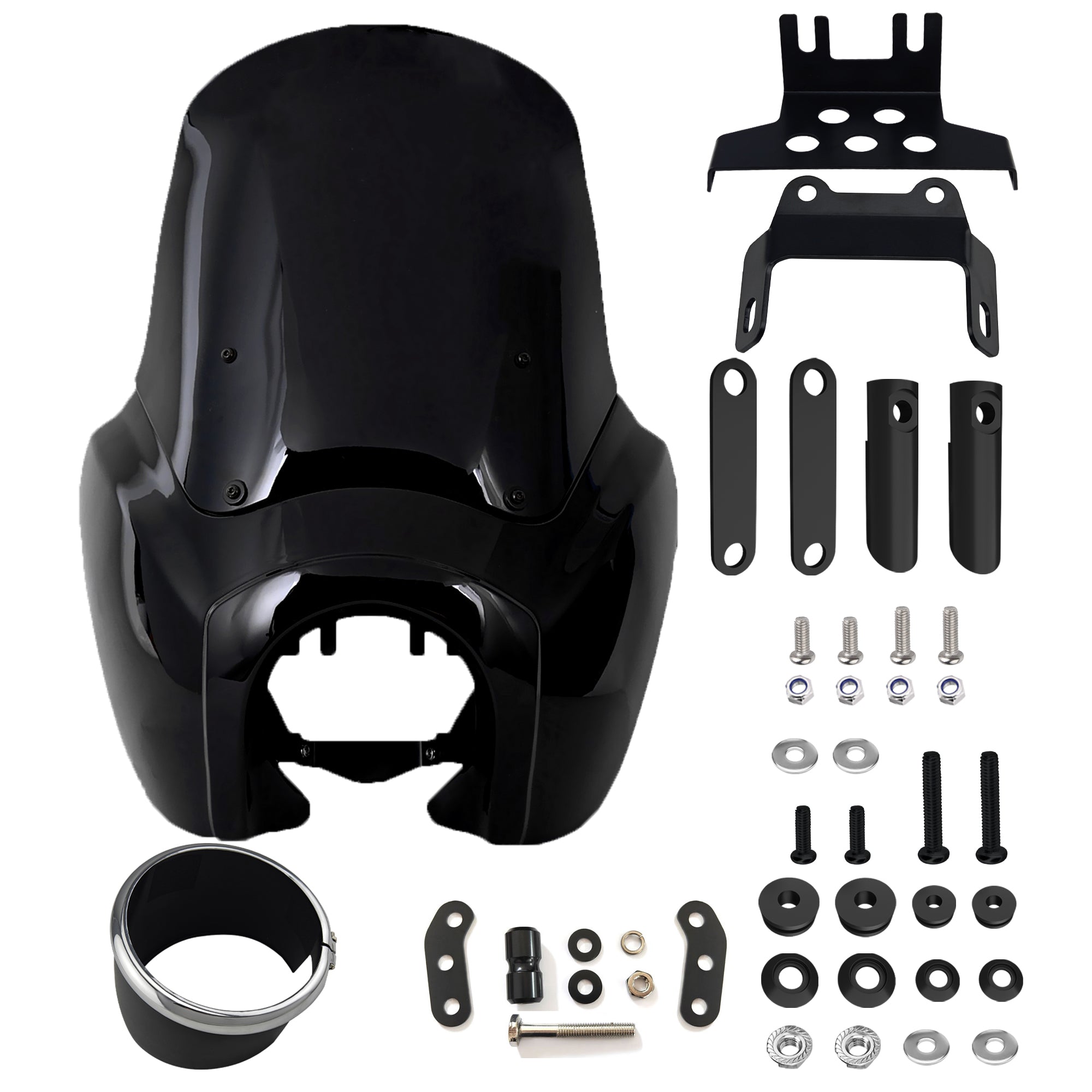 Motorcycle 5.75" Headlight Fairing with 15‘’ Smoke Windshield Windscreen & Mounting Kit Headlight Extension Block For Harley Low Rider S FXLRS 2020 2021 2022 2023 Secondary image