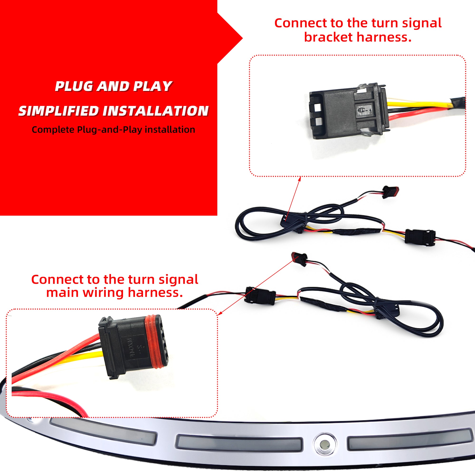 Black Windshield Trim Batwing Fairing Led Lights with LED Running Light & Amber Turn Signal for Harley 2014-2023 Touring Electra Glide Street Glide Ultra Limited