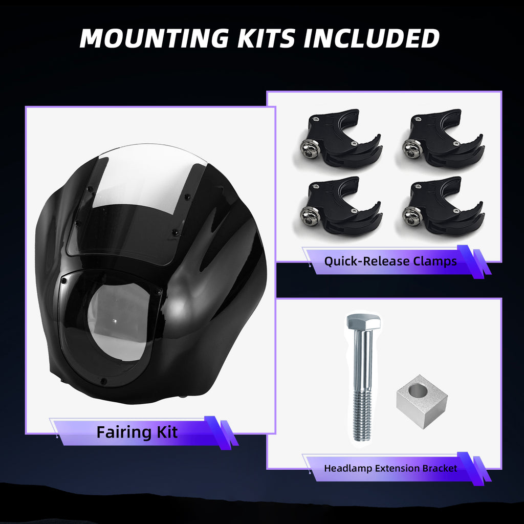 Quarter Fairing Windshield Kit for Harley Dyna 2006–2017, Street Bob FXDB, Super Glide FXD FXDC, Low Rider FXDL FXDLS