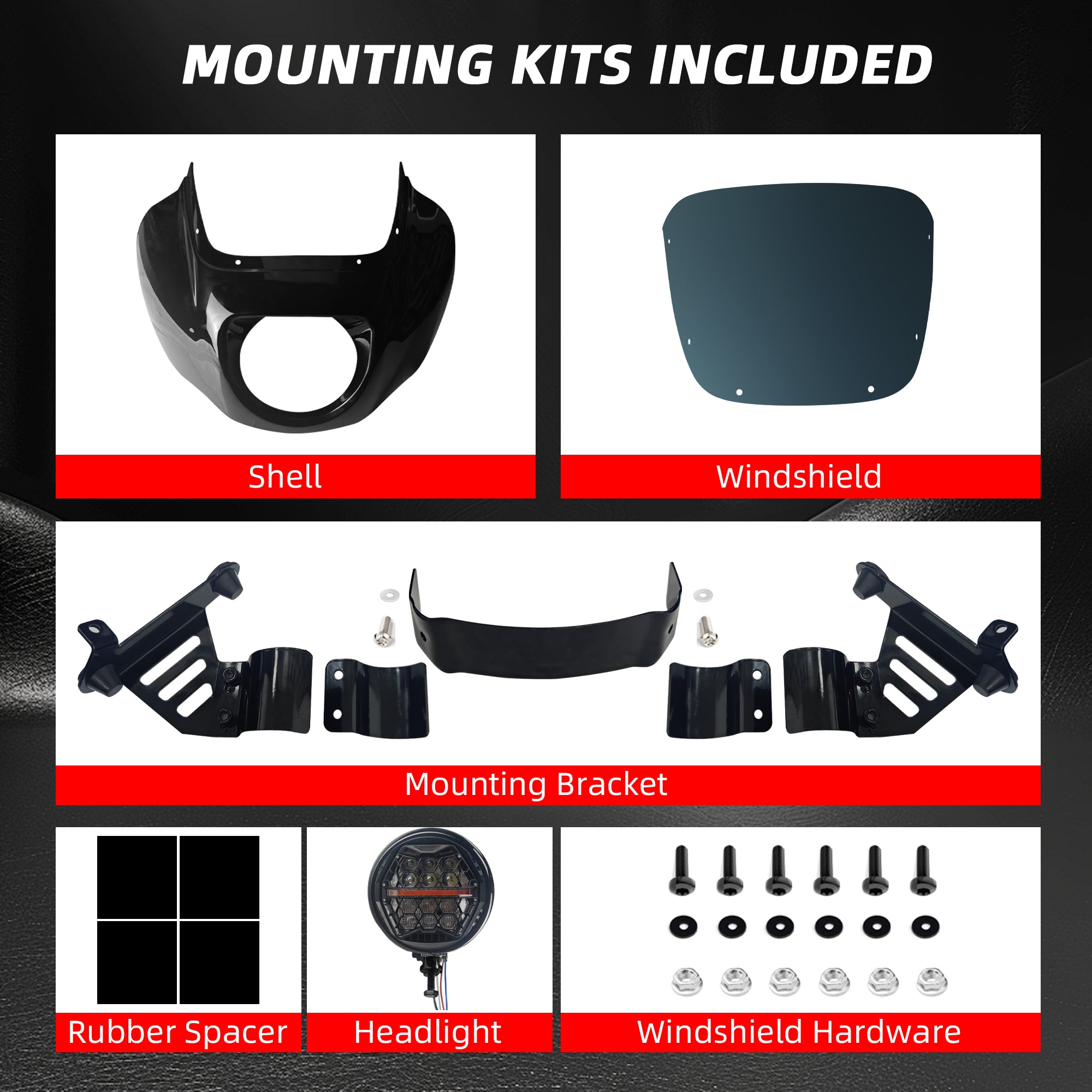 13" Windshield Front Quarter Fairing With 5.75" LED Headlight A Set For Harley Dyna Super Glide  FXDC Low Rider Street Bob FXDB