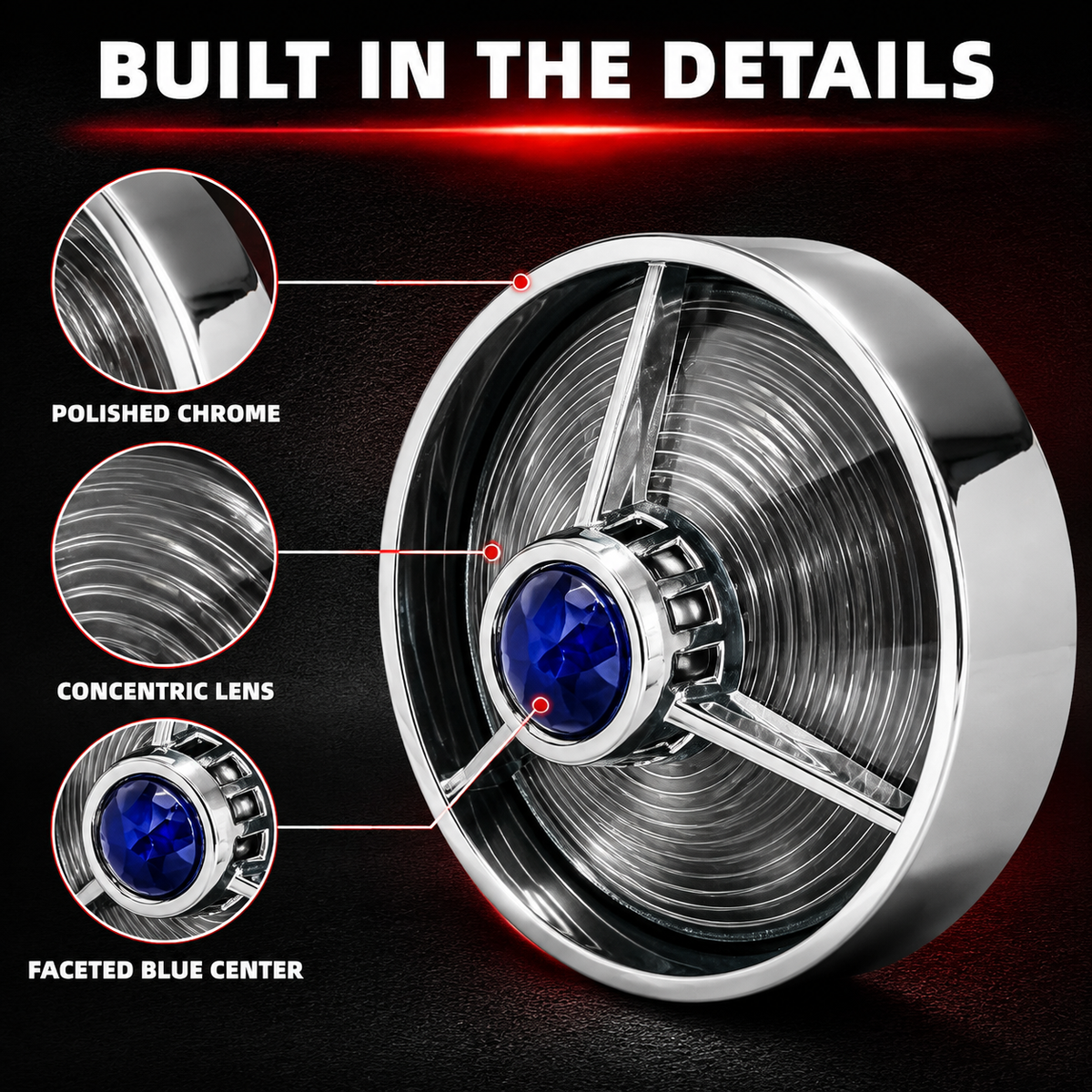 3 1/4" Blue Dot Turn Signal Light Lens Cover for Harley Touring Road Glide Road King Electra Glide Heritage Softail Fatboy Springer 2PCS Tail Light Caps Screw-in Chromed ABS Bezel