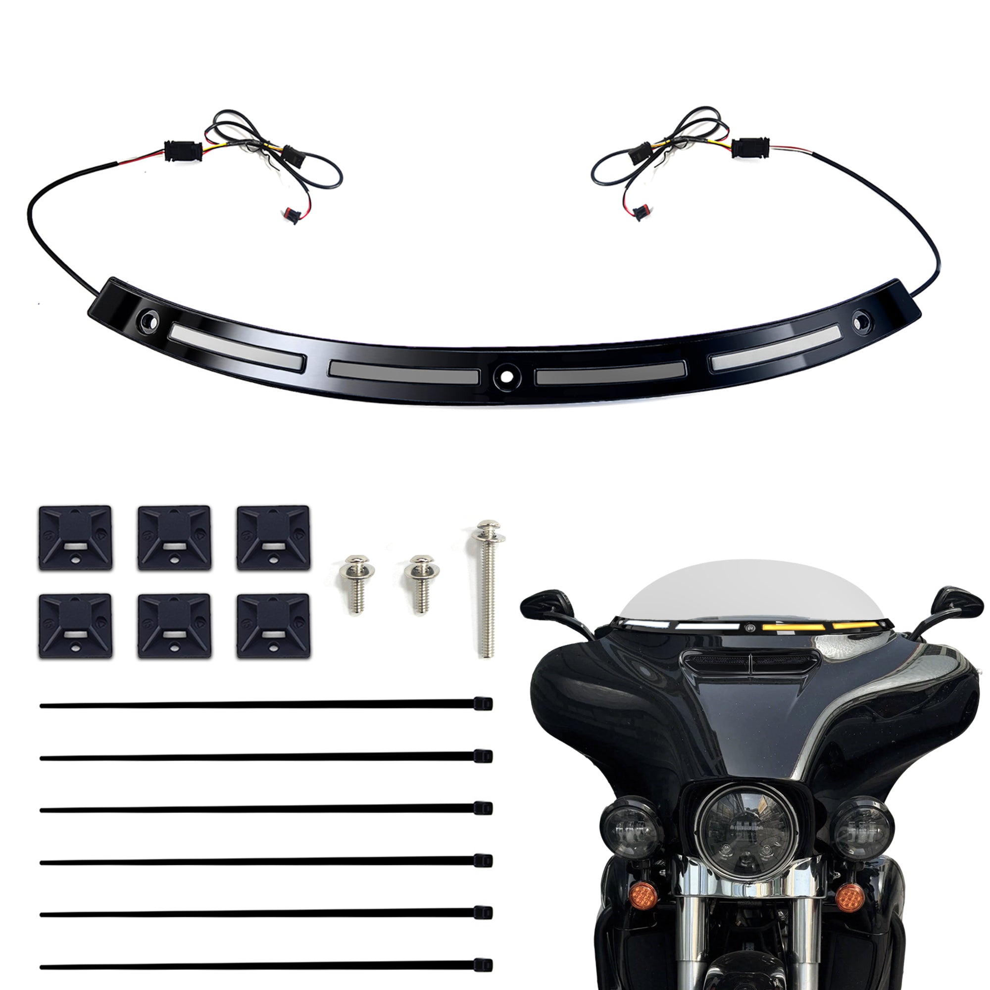 Black Windshield Trim Batwing Fairing Led Lights with LED Running Light & Amber Turn Signal for Harley 2014-2023 Touring Electra Glide Street Glide Ultra Limited
