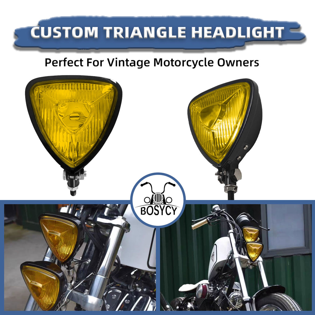 Motorcycle LED Headlight CustomTriangle Front Spotlight Vintage Head-Lamp