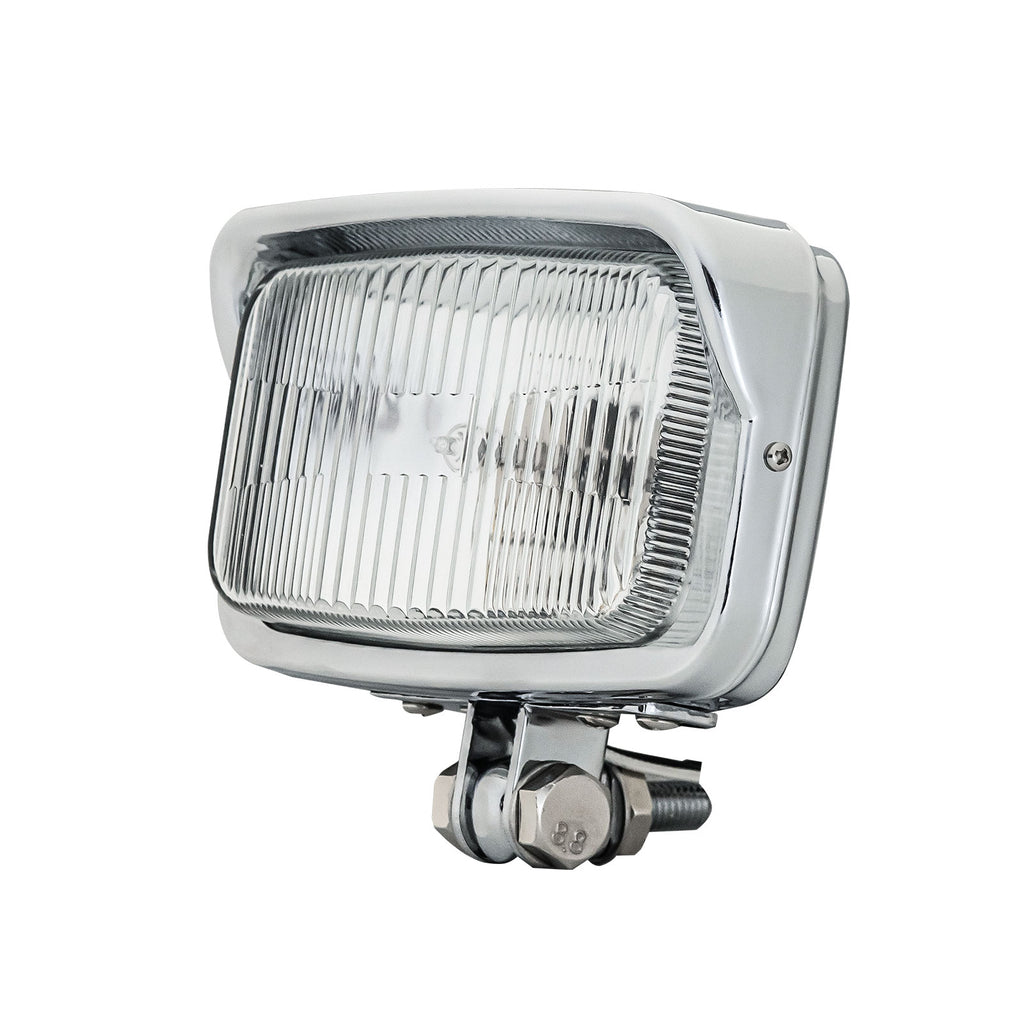 Motorcycle LED Square Headlight With Visor Bottom Mount - Chrome Headlamp Universal Fit Harley Chopper Suzuki Kawasaki