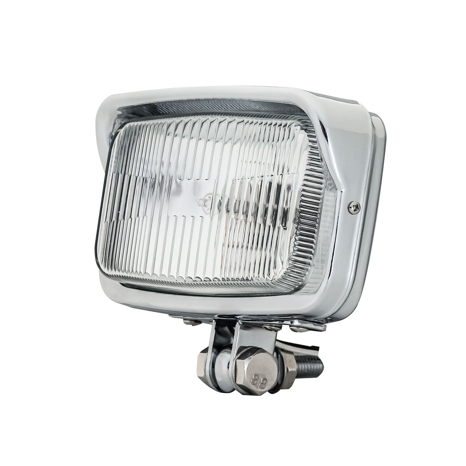 Motorcycle LED Square Headlight With Visor Bottom Mount - Chrome Headlamp Universal Fit Harley Chopper Suzuki Kawasaki