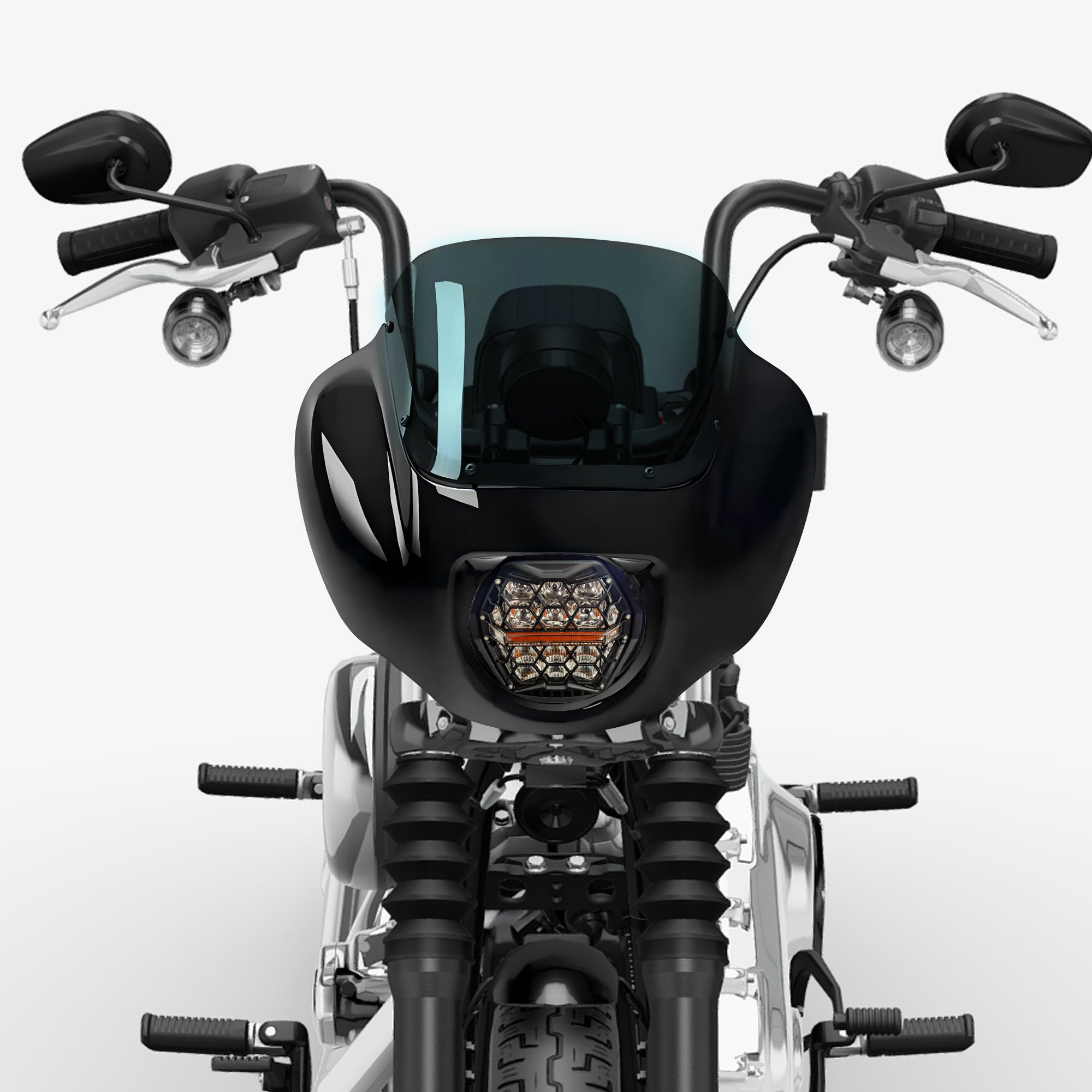 13" Windshield Front Quarter Fairing With 5.75" LED Headlight A Set For Harley Dyna Super Glide  FXDC Low Rider Street Bob FXDB