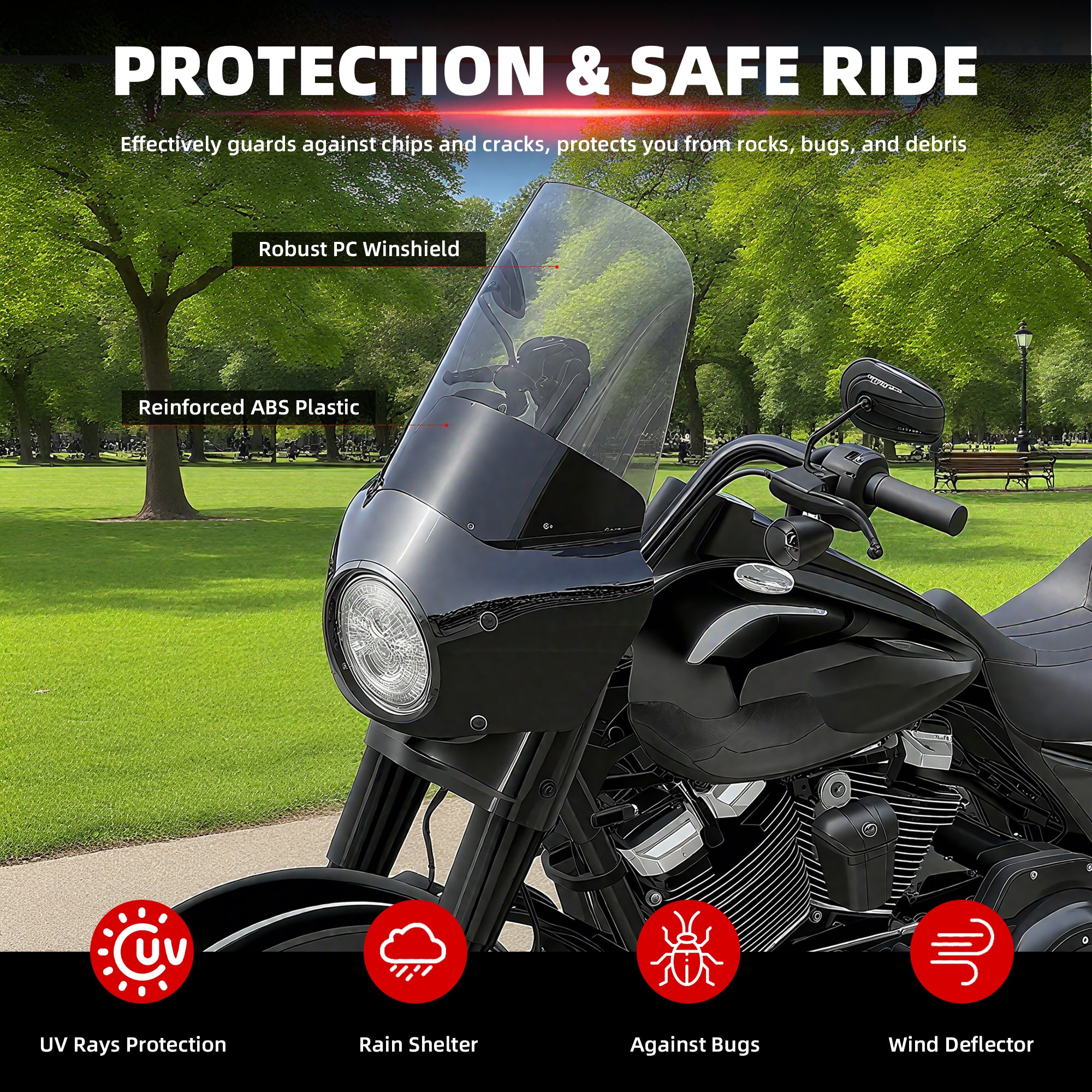 Motorcycle 7" Headlight Fairing with 15" Smoke Windshield Windscreen & Mounting Kits For Harley Touring Road King FLHR 1994-2023, Road King Special FLHRXS 2017-2025 Secondary image