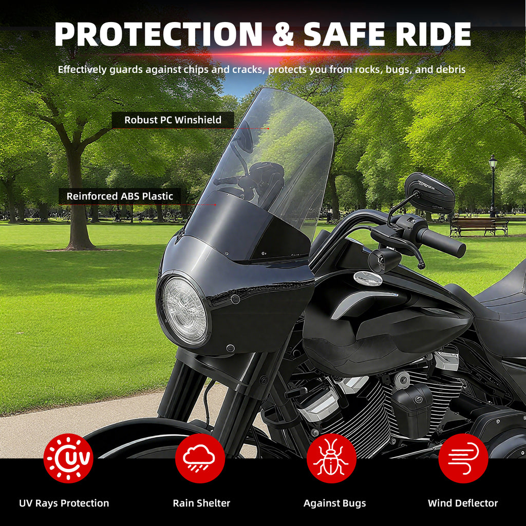 Motorcycle 7" Headlight Fairing with 15" Smoke Windshield Windscreen & Mounting Kits For Harley Touring Road King FLHR 1994-2023, Road King Special FLHRXS 2017-2025