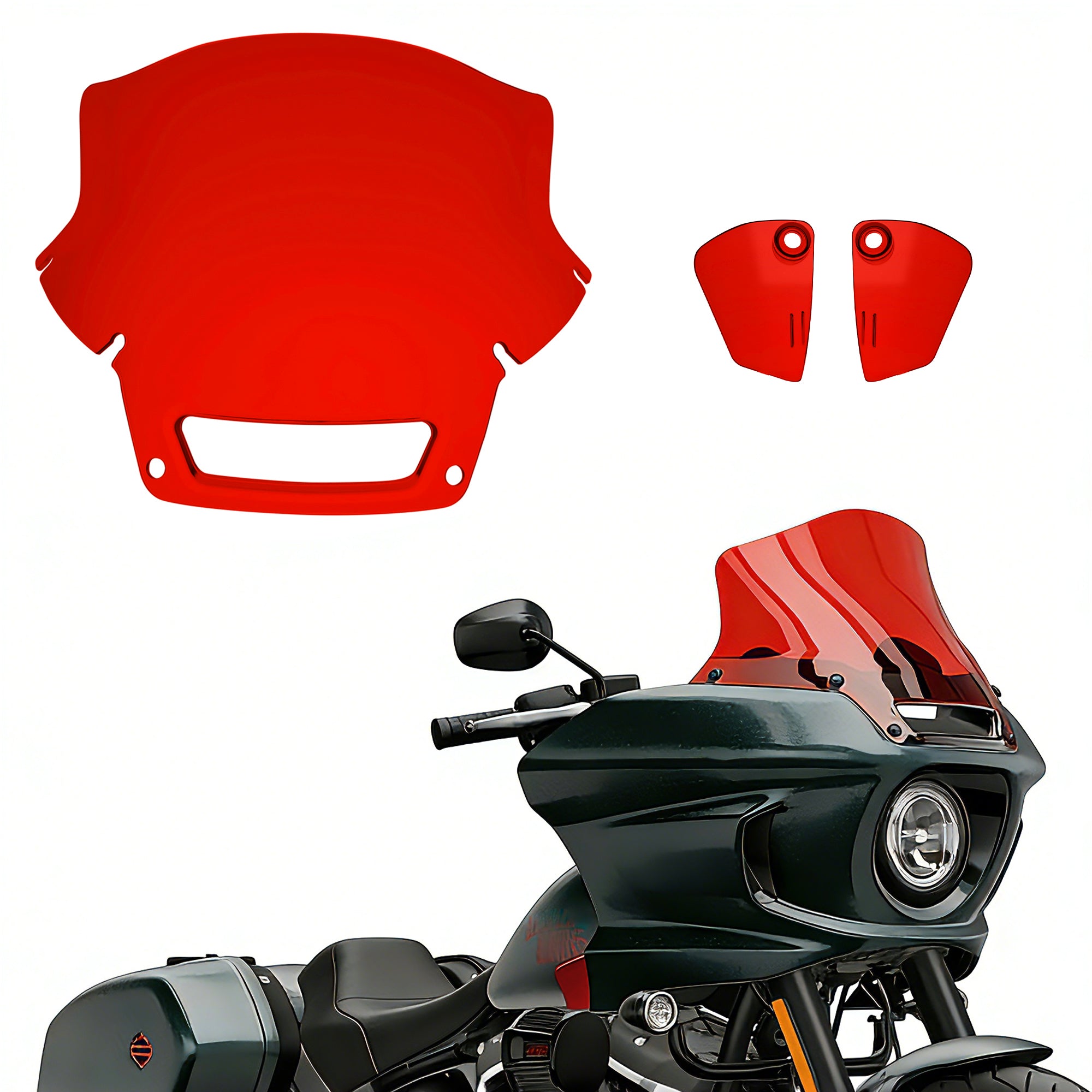 9" Windshield Windscreen with Fairing Side Wings Air Deflectors for Harley Softail 2022 2023 2024 Low Rider ST El Diablo FXRST FXLRST