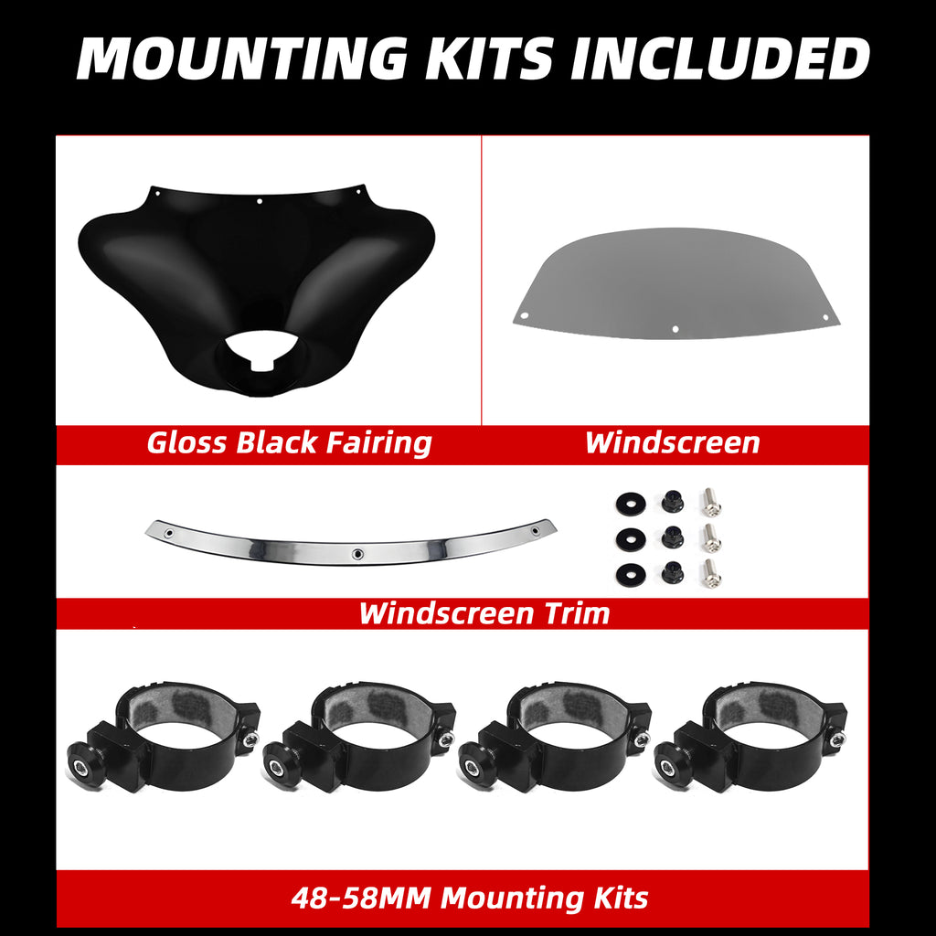 Motorcycle Batwing Fairing Windshield W/6"Smoke Windscreen For Harley Street Bob FXBB 2006-2022