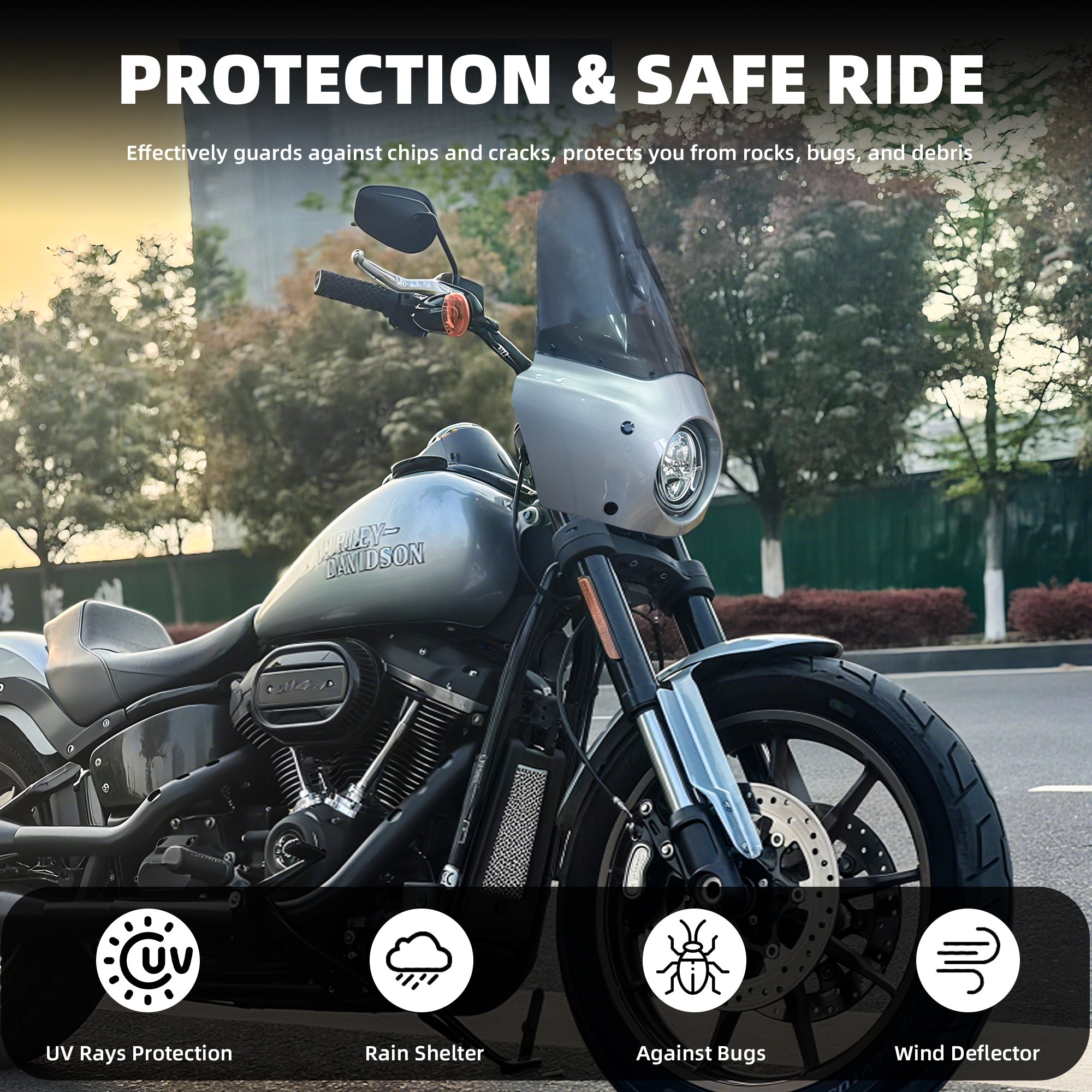 Barracuda Silver 15 inch Motorcycle Front Fairing For Road Warrior Fairing Only For Harley Softail Low Rider S FXLRS 2020-2024