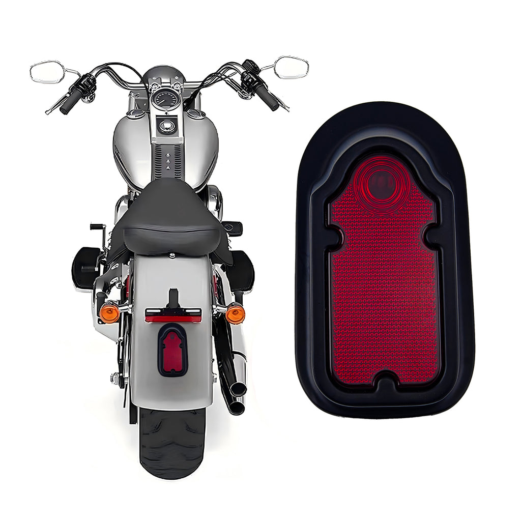 Motorcycles LED Brake Tail Light, Chrome Metal Tombstone Red Taillight with High-Low Brightness, Compatible with Harley Bike