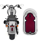 Motorcycles LED Brake Tail Light, Chrome Metal Tombstone Red Taillight with High-Low Brightness, Compatible with Harley Bike