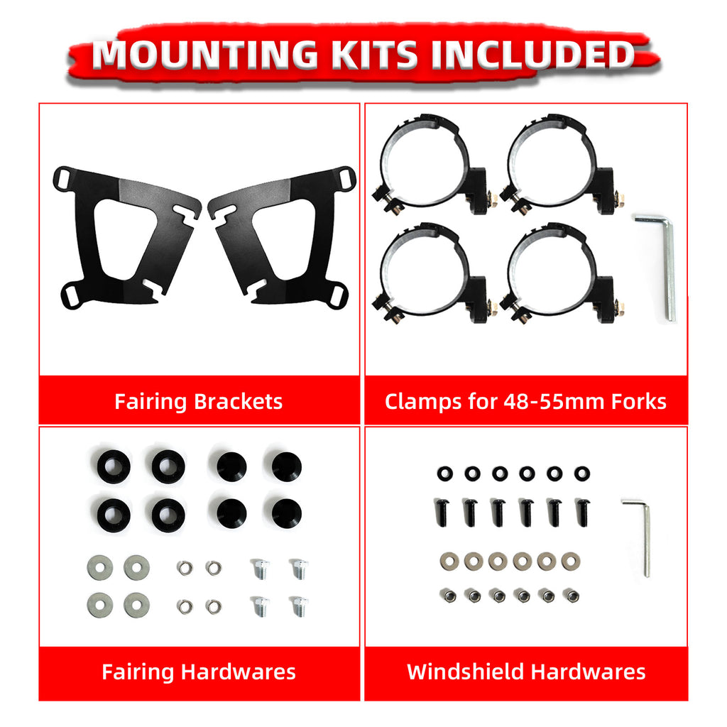 Motorcycle Fairing with 13" Motorcycle Windshield 49mm Mounting Hardware for Harley Softail Fat Bob FXFB FXFBS 2018 2019 2020 2021 2022 2023