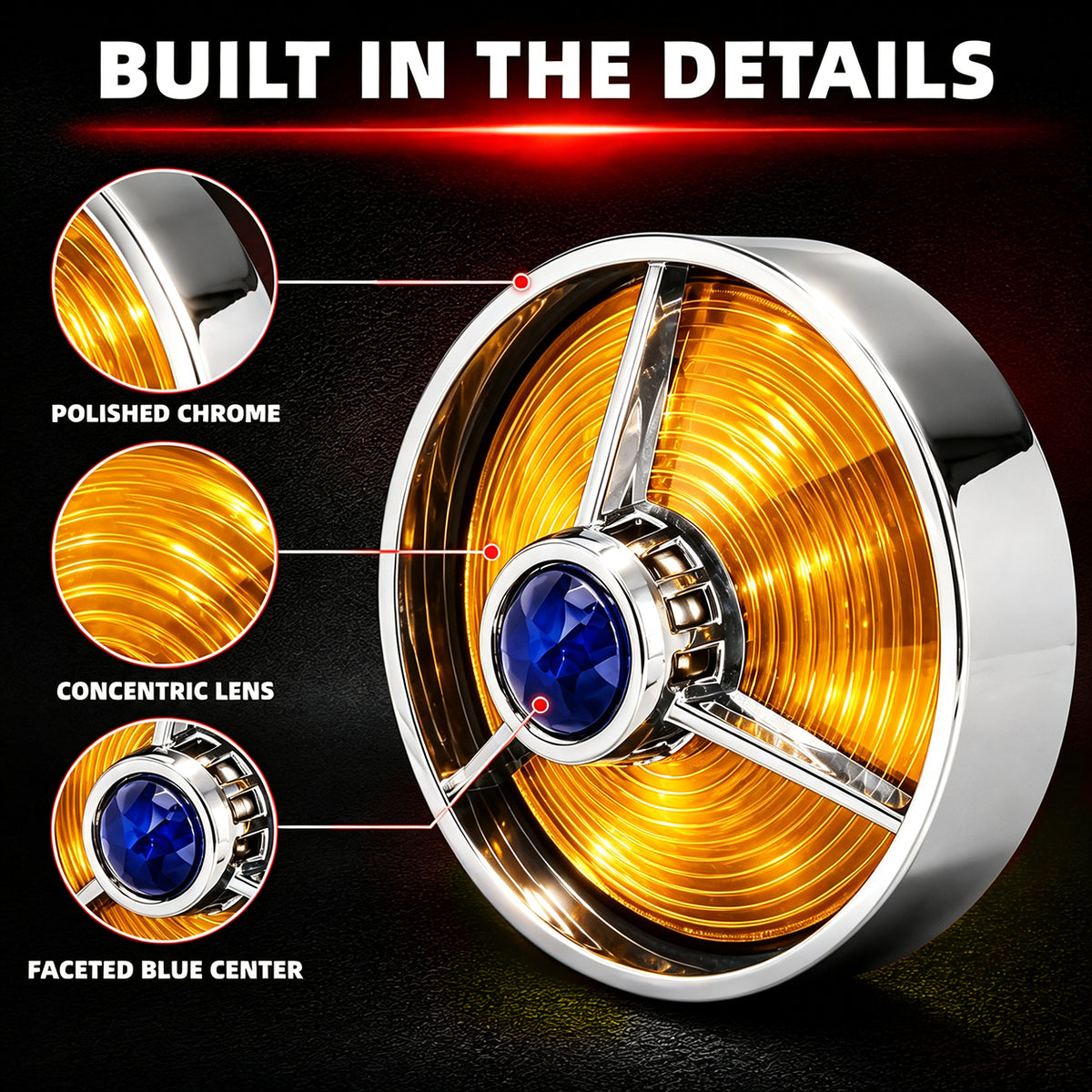 3 1/4" Blue Dot Turn Signal Light Lens Cover for Harley Touring Road Glide Road King Electra Glide Heritage Softail Fatboy Springer 2PCS Tail Light Caps Screw-in Chromed ABS Bezel