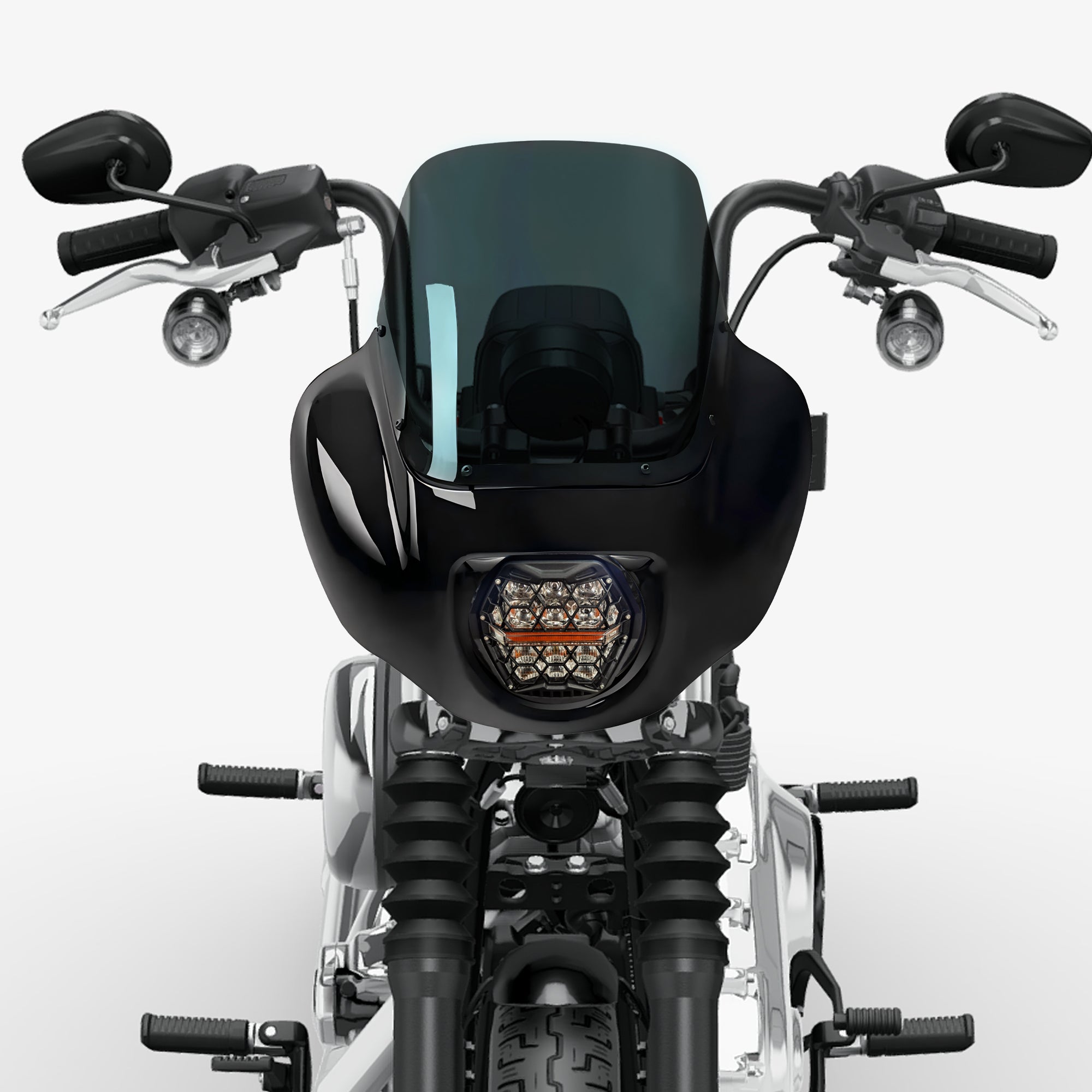 13" Windshield Front Quarter Fairing With 5.75" LED Headlight A Set For Harley Dyna Super Glide  FXDC Low Rider Street Bob FXDB