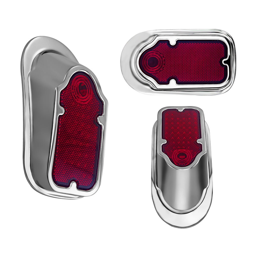 Motorcycles LED Brake Tail Light, Chrome Metal Tombstone Red Taillight with High-Low Brightness, Compatible with Harley Bike