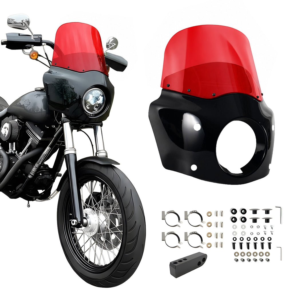 Customized Motorcycle Front Fairing Mask W/11'' Red Windshield For 2006-2017 Street Bob FXDB