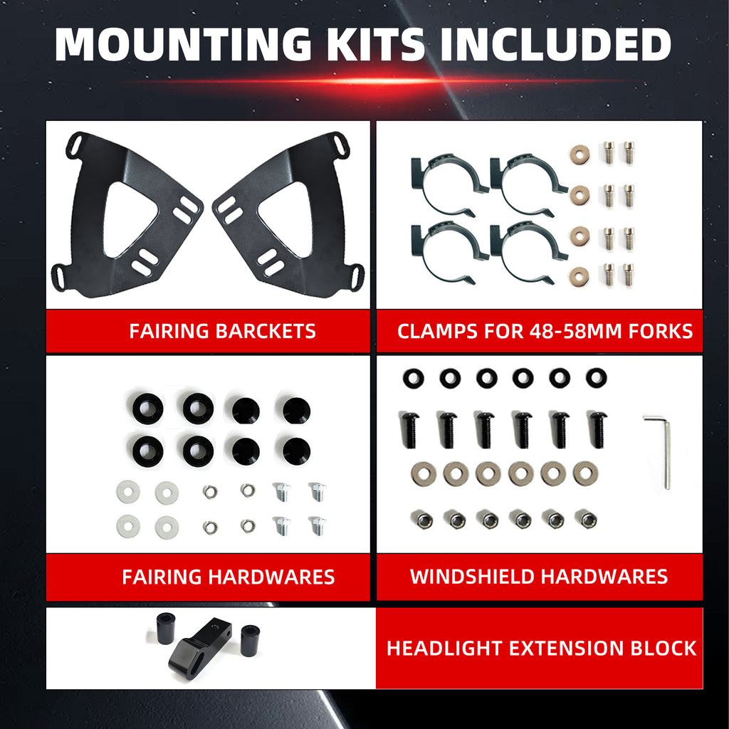 Motorcycle Fairing with 15" Smoke Windshield Windscreen & 48-58mm Mounting Kit Headlight Extension Block For Harley Dyna Fat Bob FXDF 2008 2009 2010 2011 2012 2013 2014 2015 2016 2017