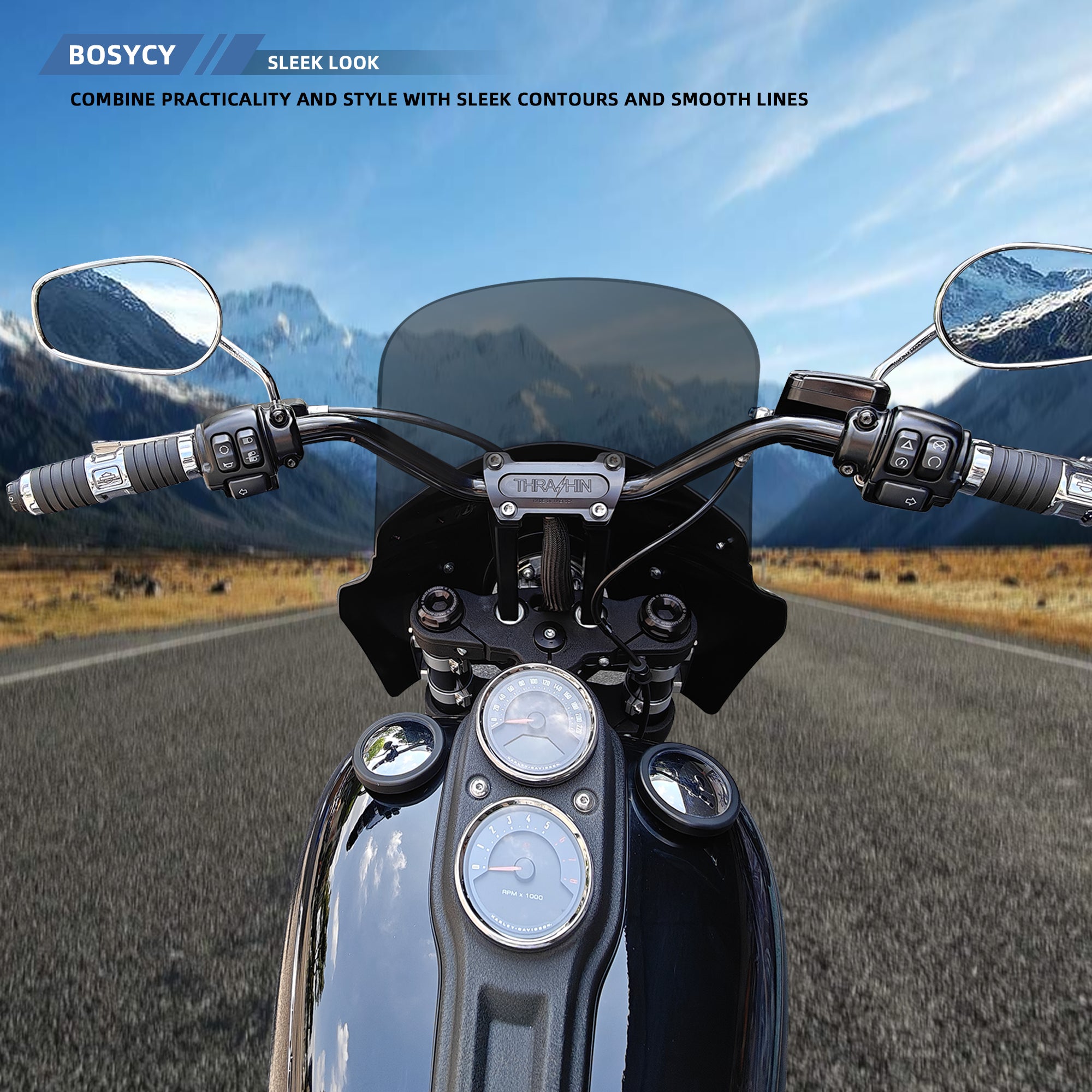 Motorcycle 5.75" Headlight Fairing with 13" Smoke Windshield Windscreen 48-58mm Mounting Kit Headlight Extension Block For Harley Low Rider S FXLRS 2020 2021 2022 2023 Secondary image