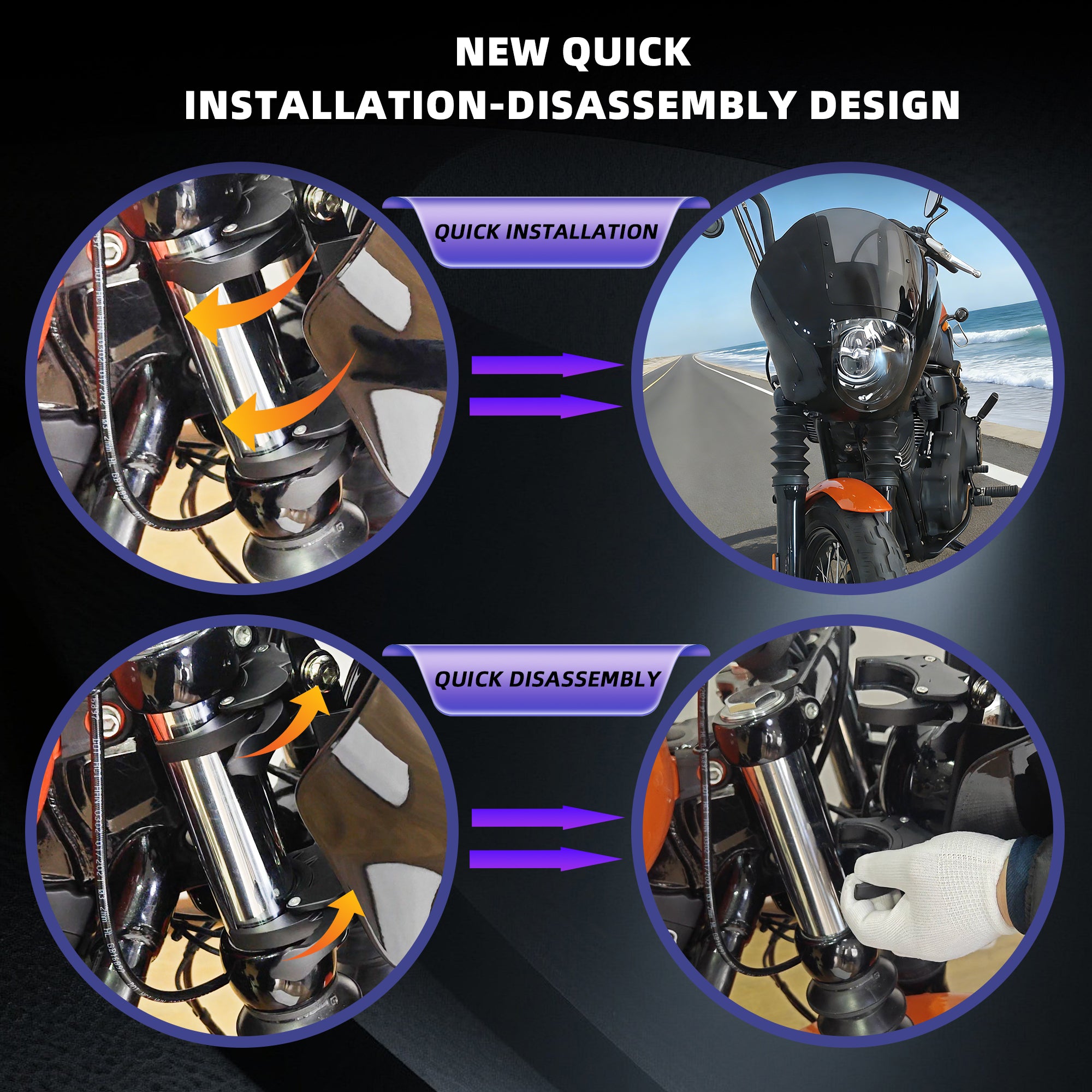 Headlight Quarter Fairing with Windshield & 49mm Quick Release Bracket Mount for Harley Softail Street Bob FXBB 2018-2020 FXBBS 2021-2024