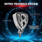 Triangle Motorcycle LED Headlight Motorbike Hi/Lo Beam Headlamp Bottom Mount Head Light Lamp Clear Lens Universal for Harley Kawasaki Honda Yamaha Suzuki Chopper Cafe Racer Bobber