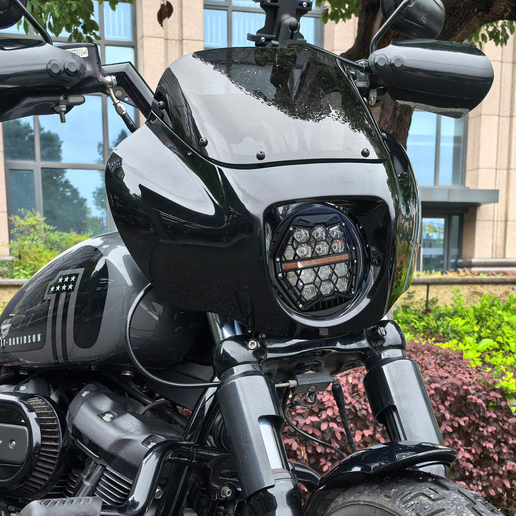 9" Windshield Front Quarter Fairing With 5.75" LED Headlight A Set For Harley Dyna Super Glide FXDC Low Rider Street Bob FXDB