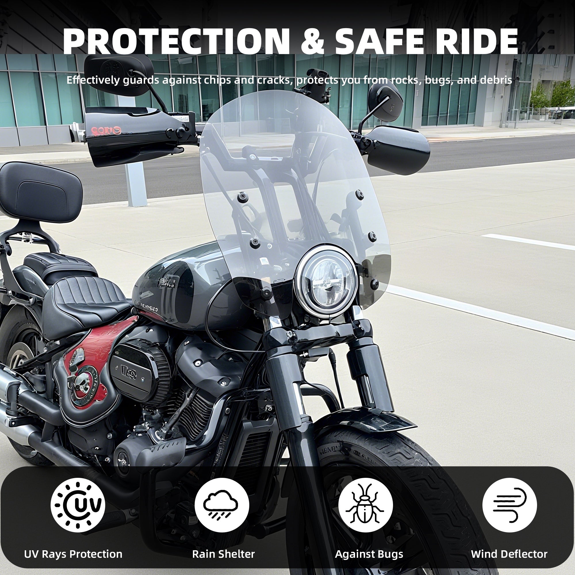 21" Street Bob FXDB Windshield Motorcycle Wind Protection For Harley FXBB FXBBS Standard FXST Low Rider FXLR Dyna Super Glide