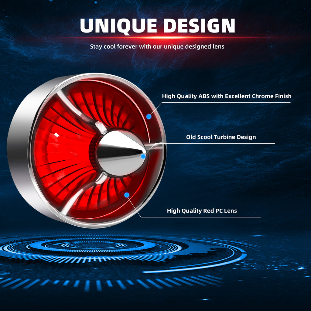 2" Turn Signal Light Turbine Replacement Red Lenses Covers for Softail Street Road Glide Fat boy Sportster Dyna Deluxe Bikes Snap On repl. OEM# 68973-00 Chrome Bezel