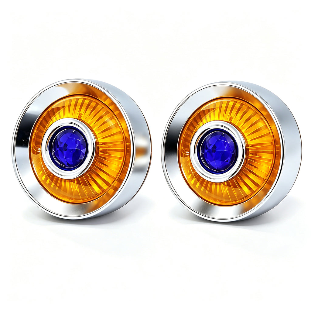 2" Blue Dot Turn Signal Light Lens Cover for Harley Softail Street Road Glide Fat Boy Sportster Dyna Deluxe 2PCS Replacement Tail Light Caps Clip On Chromed Aluminum Bezel