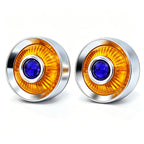 2" Blue Dot Turn Signal Light Lens Cover for Harley Softail Street Road Glide Fat Boy Sportster Dyna Deluxe 2PCS Replacement Tail Light Caps Clip On Chromed Aluminum Bezel