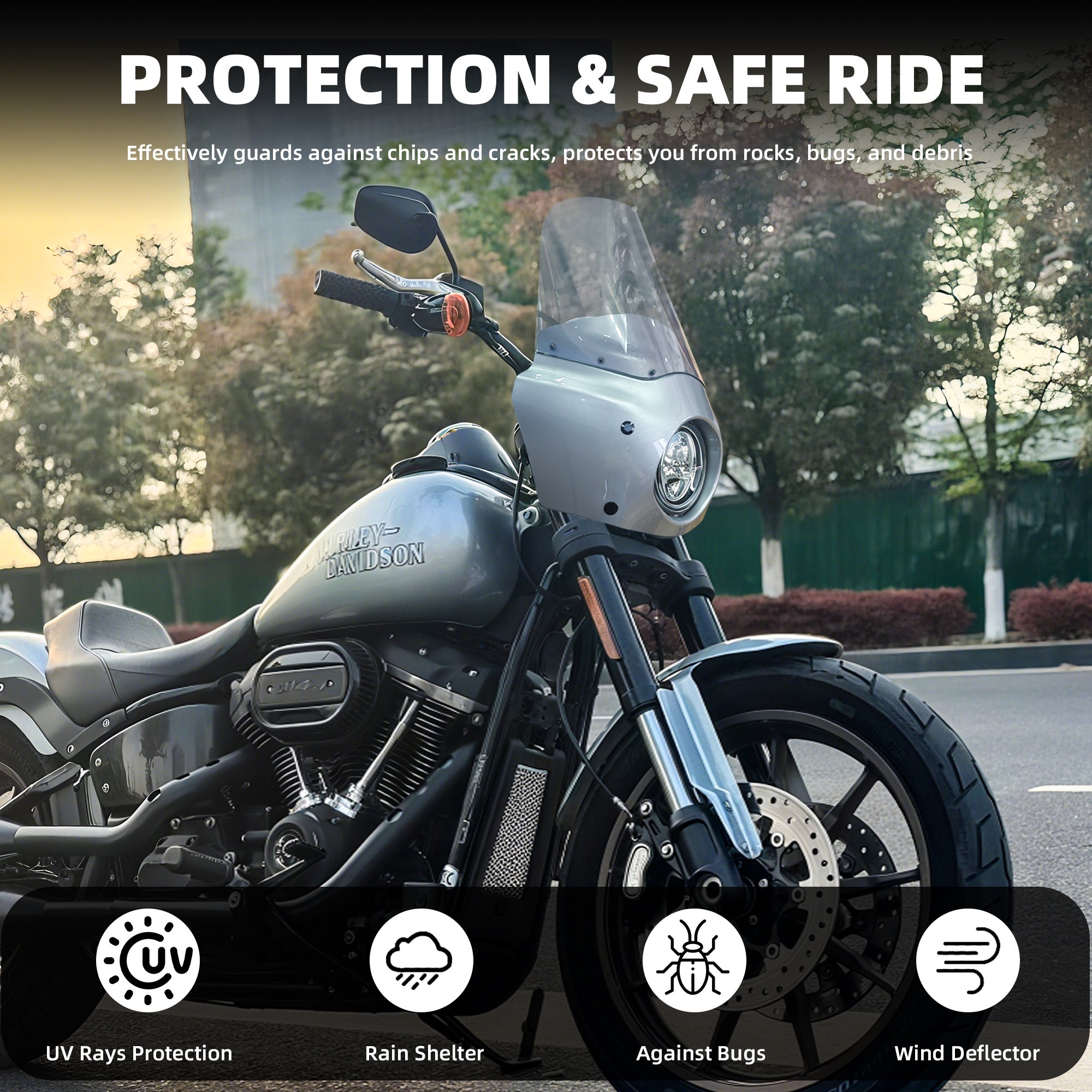 Barracuda Silver 15 inch Motorcycle Front Fairing For Road Warrior Fairing Only For Harley Softail Low Rider S FXLRS 2020-2024