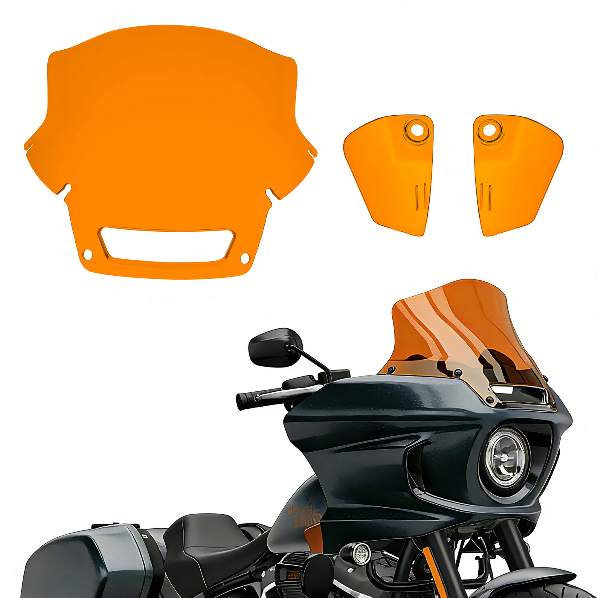 9" Windshield Windscreen with Fairing Side Wings Air Deflectors for Harley Softail 2022 2023 2024 Low Rider ST El Diablo FXRST FXLRST