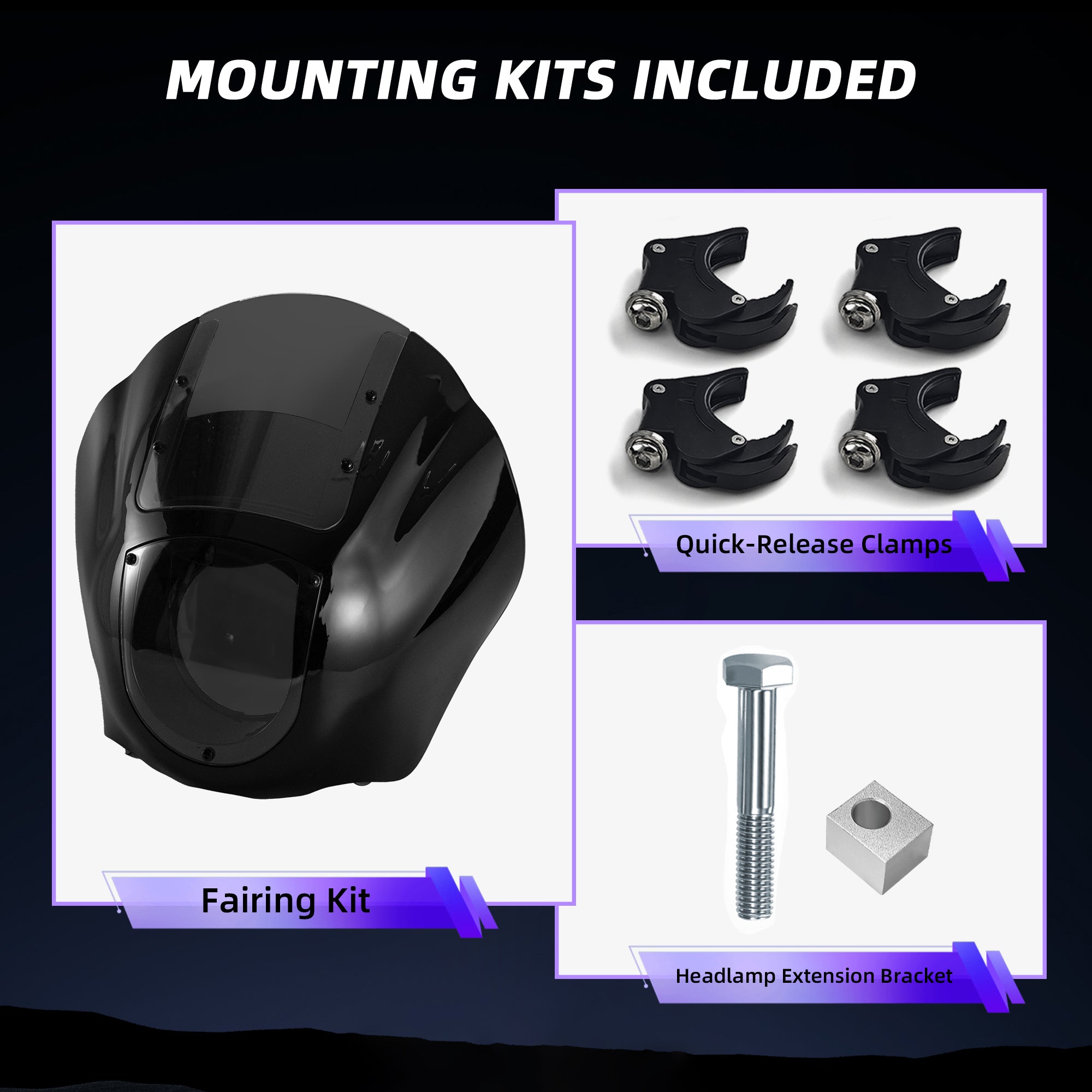 Quarter Fairing Windshield Kit for Harley Dyna 2006–2017, Street Bob FXDB, Super Glide FXD FXDC, Low Rider FXDL FXDLS
