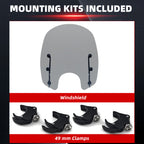 15" Motorcycle Windshield with 4 Quick-Release Fork Clamps, Smoke Windscreen Deflector for Harley Softail Street Bob FXBB FXBBS Standard FXST Low Rider FXLR, Dyna FXD FXDB FXDL FXDC FXCW