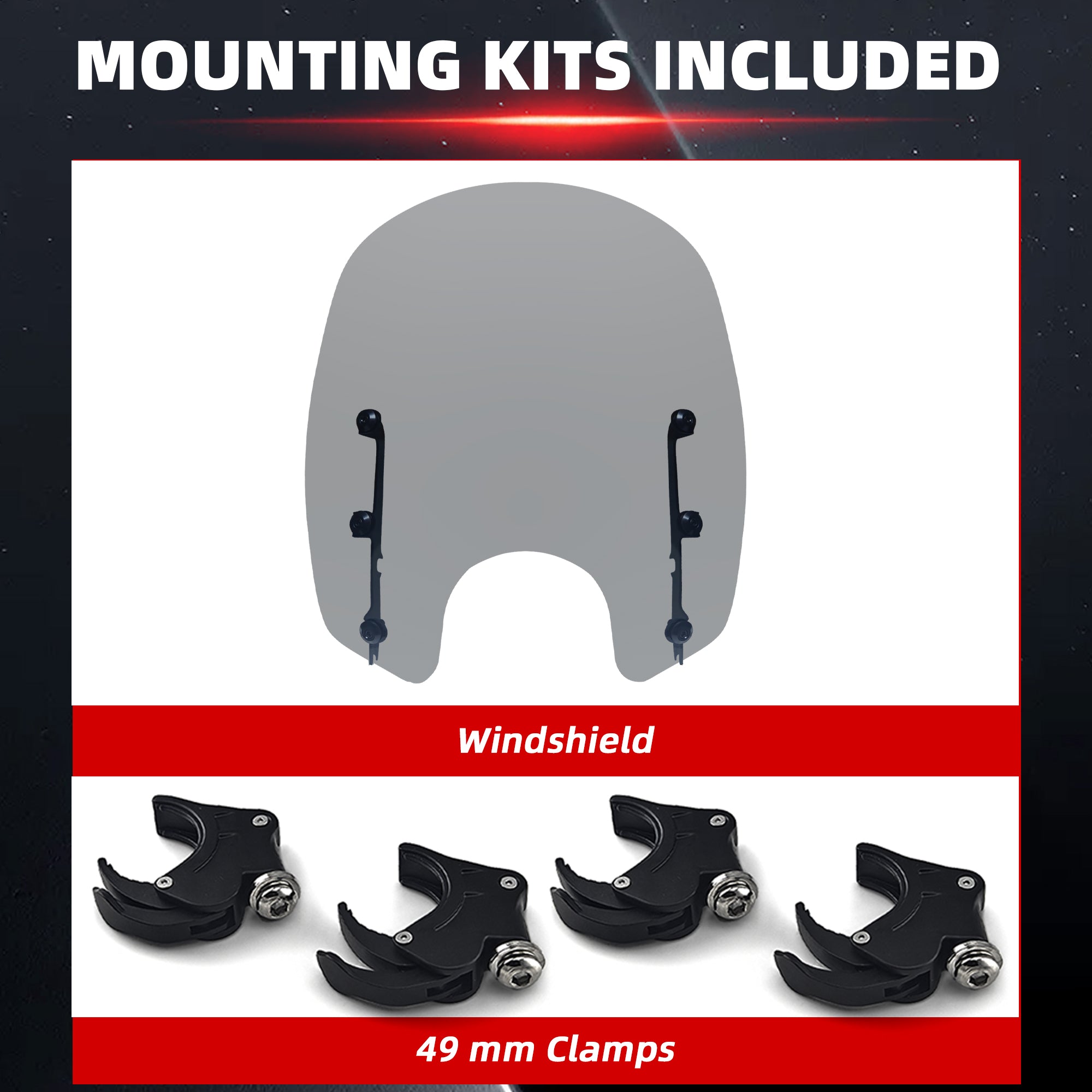 15" Motorcycle Windshield with 4 Quick-Release Fork Clamps, Smoke Windscreen Deflector for Harley Softail Street Bob FXBB FXBBS Standard FXST Low Rider FXLR, Dyna FXD FXDB FXDL FXDC FXCW