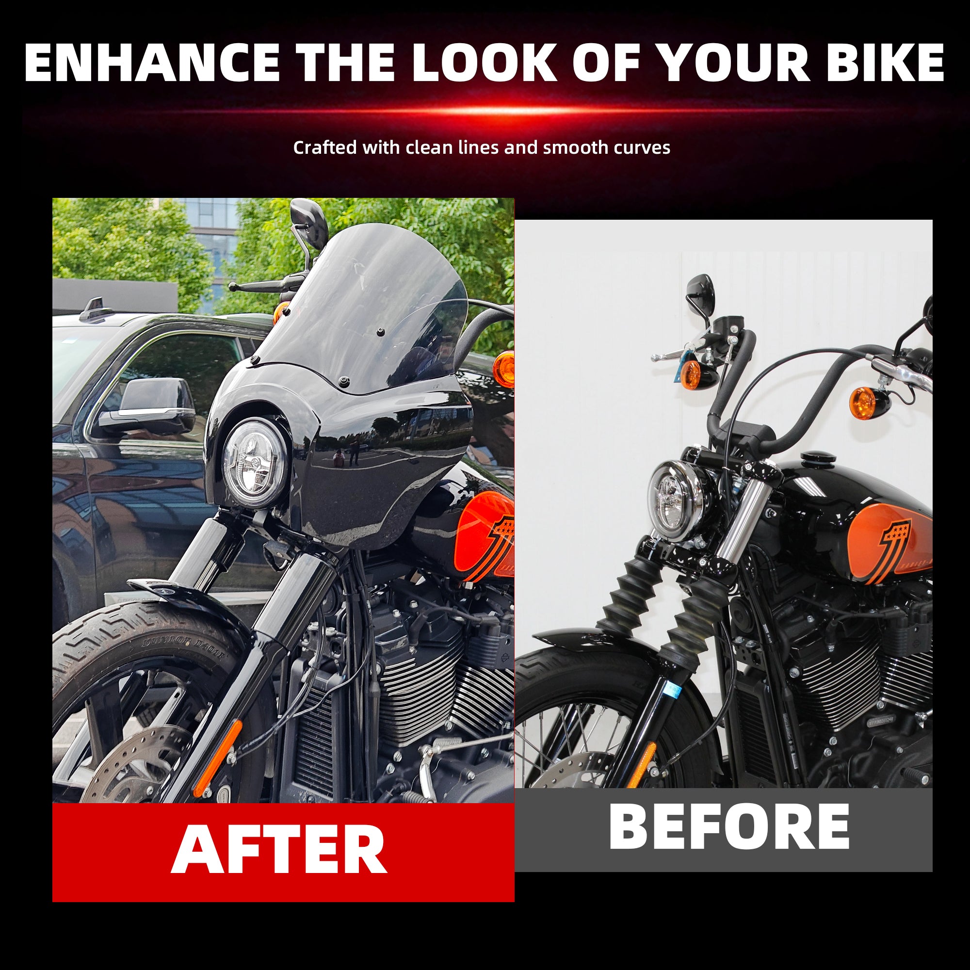 5.75" Headlight Fairing with 13" Smoke Windshield & Mounting Kit For Harley Softail Street Bob FXBB 2018-2020, FXBBS 2021-2024, Softail Standard FXST2020-2022, Softail Low Rider FXLR 2018-2020