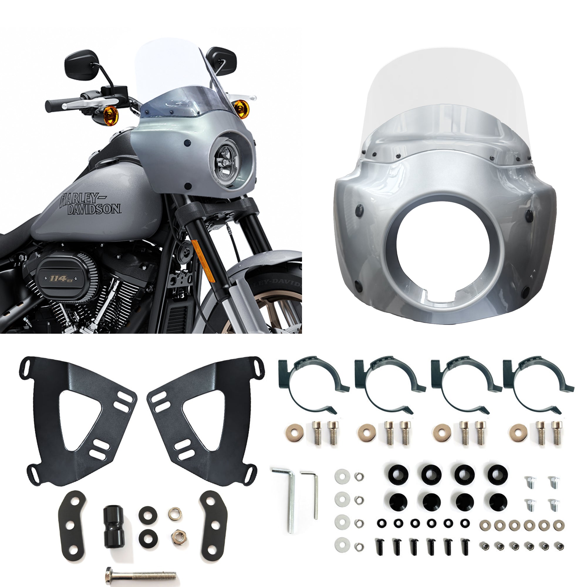Barracuda Silver 11 inch Motorcycle Front Fairing For Road Warrior Fairing Only For Harley Softail Low Rider S FXLRS 2020-2024