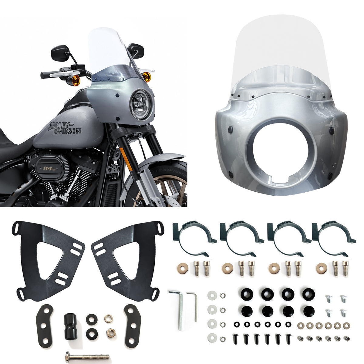 Barracuda Silver 15 inch Motorcycle Front Fairing For Road Warrior Fairing Only For Harley Softail Low Rider S FXLRS 2020-2024