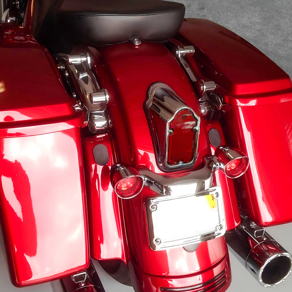 Motorcycles LED Brake Tail Light, Chrome Metal Tombstone Red Taillight with High-Low Brightness, Compatible with Harley Bike