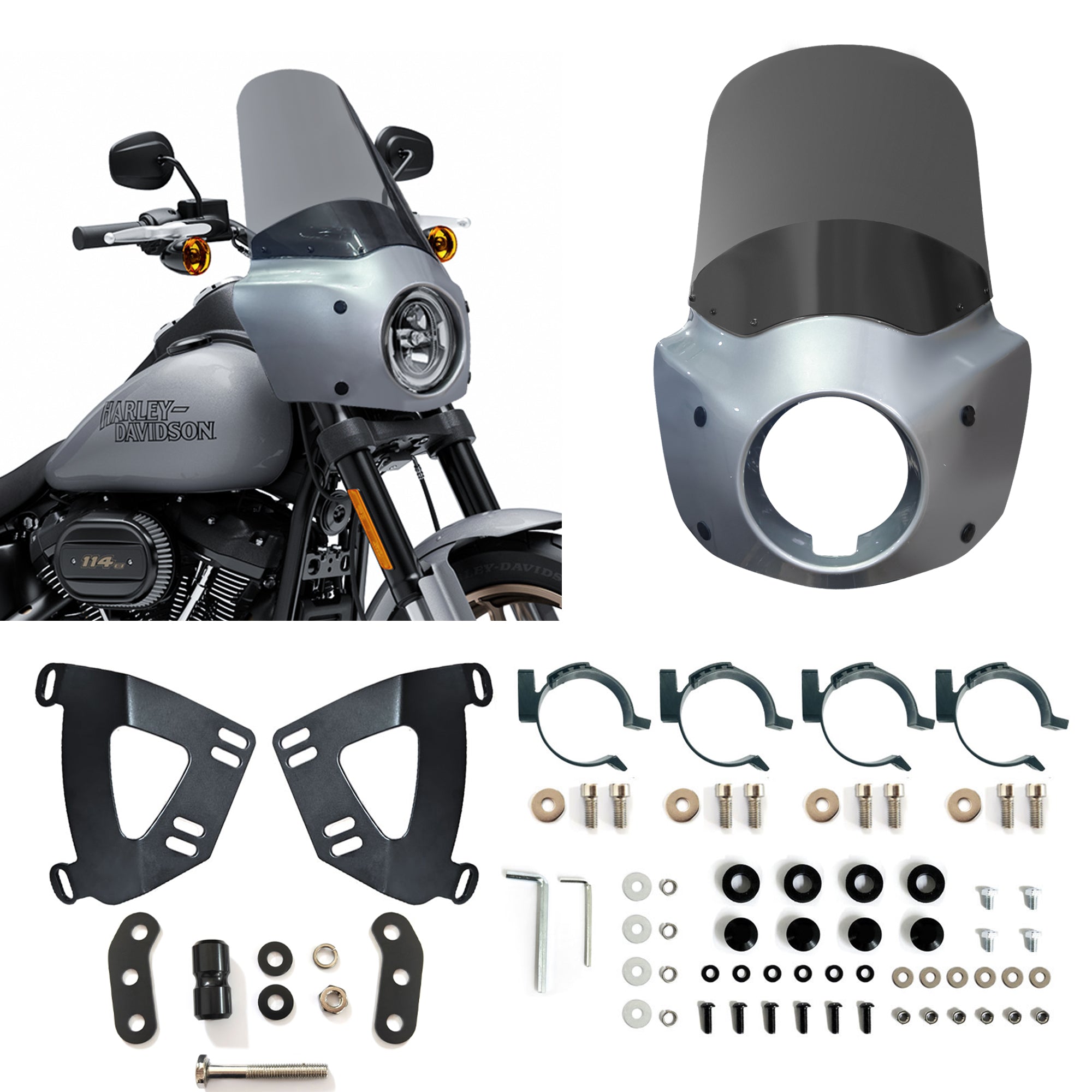 Barracuda Silver 11/15 inch Motorcycle Front Fairing For Road Warrior Fairing Only For Harley Softail Low Rider S FXLRS 2020-2024