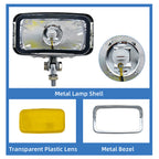 Motorcycle LED Square Headlight With Visor Bottom Mount - Chrome Headlamp Universal Fit Harley Chopper Suzuki Kawasaki