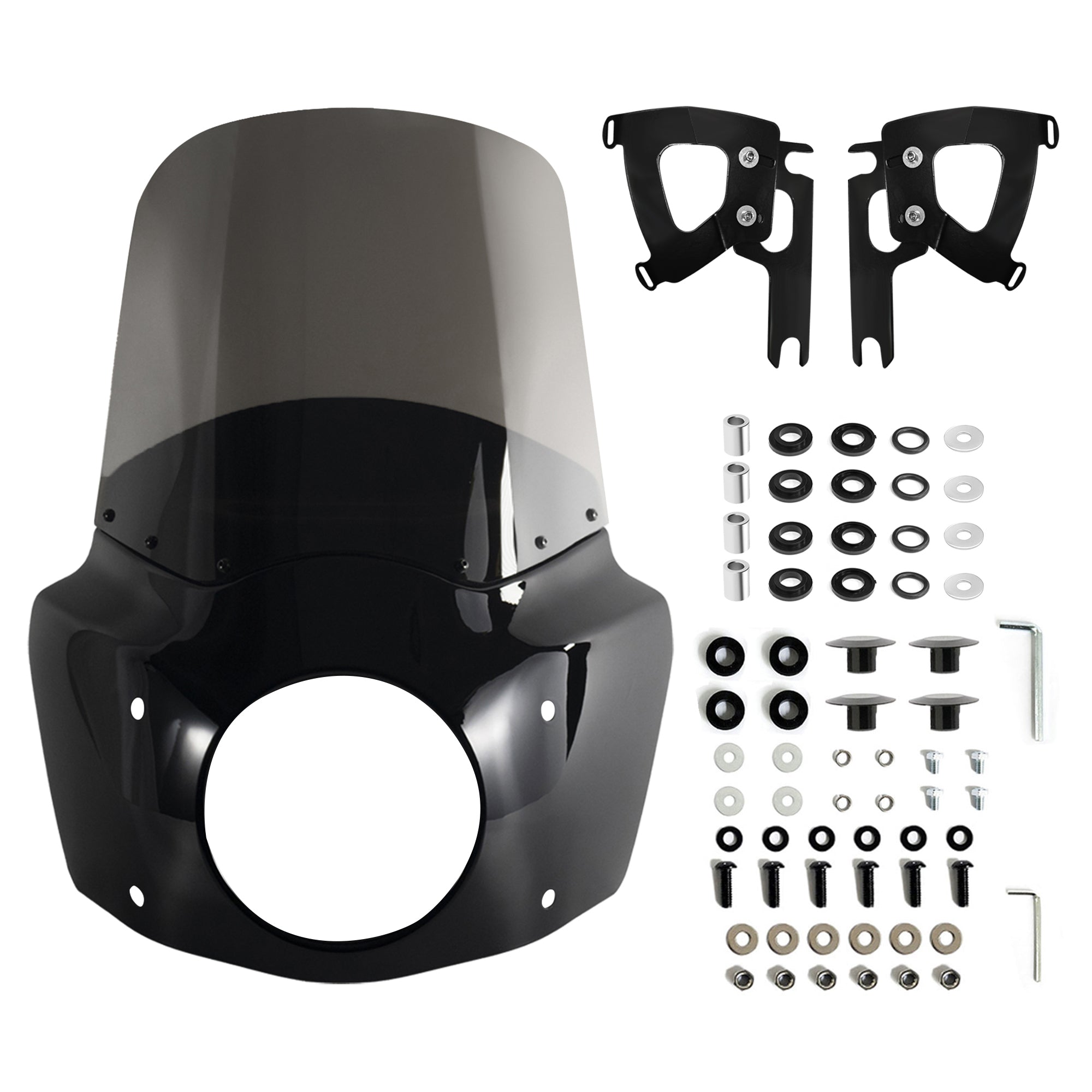 Motorcycle 7" Headlight Fairing with 15" Smoke Windshield Windscreen & Mounting Kits For Harley Touring Road King FLHR 1994-2023, Road King Special FLHRXS 2017-2025