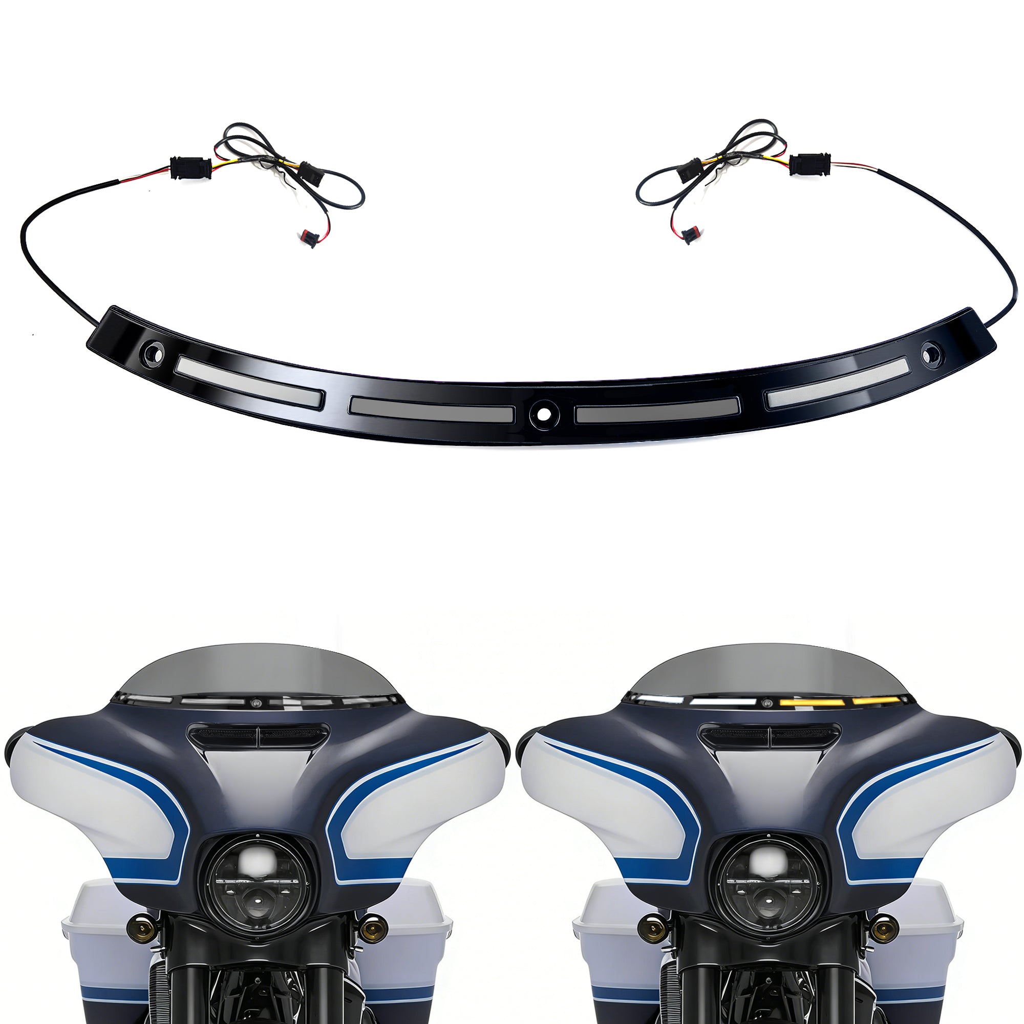 Black Windshield Trim Batwing Fairing Led Lights with LED Running Light & Amber Turn Signal for Harley 2014-2023 Touring Electra Glide Street Glide Ultra Limited