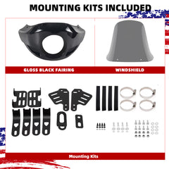 Motorcycle 5.75” Headlight Fairing Cover 17” Tall Touring Sport Windshield with 35-49MM Fork Clamps Universal for Harley Suzuki Honda Yamaha Kawasaki Chopper Bobber Cafe Racer