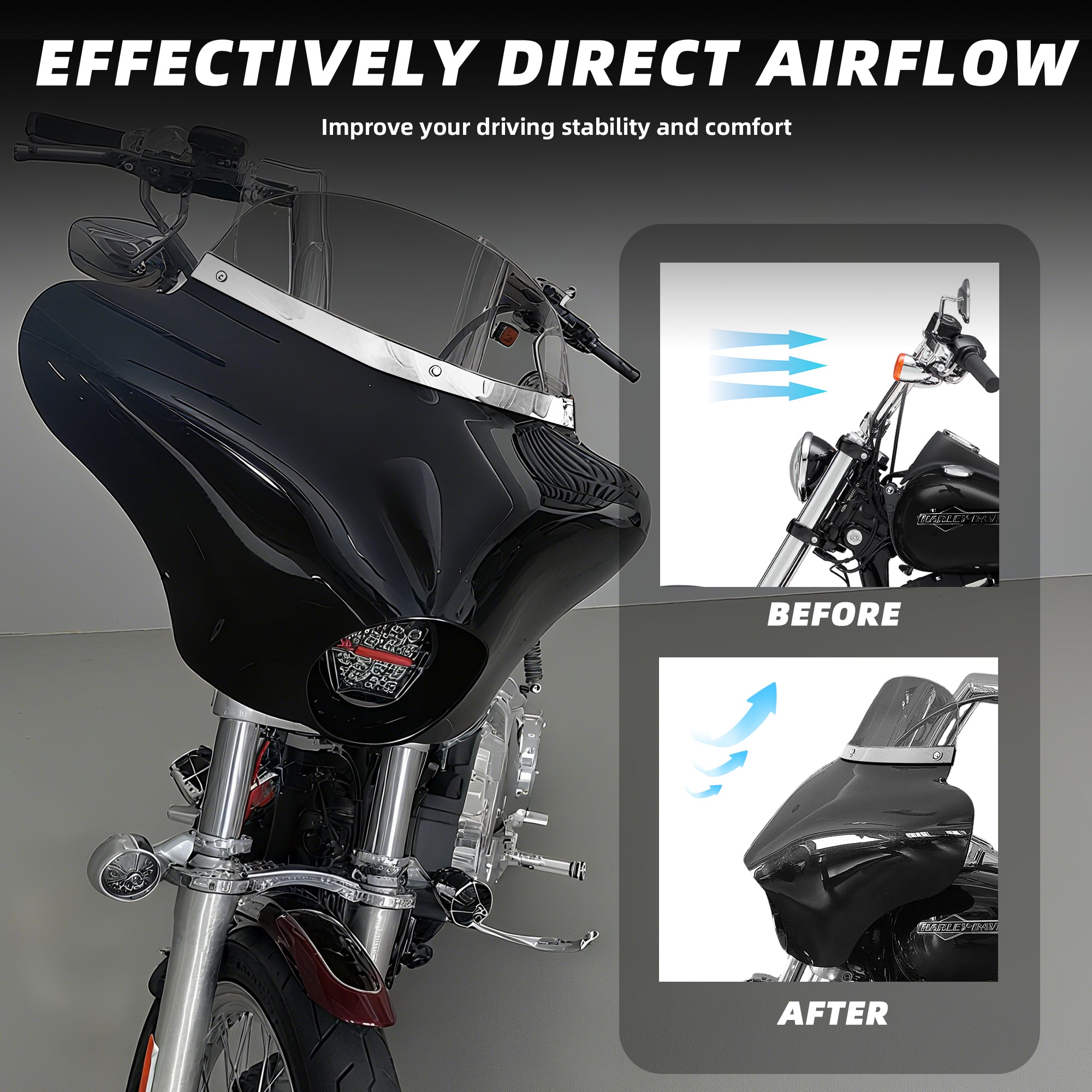 Motorcycle Batwing Fairing Windshield W/6"Smoke Windscreen For Harley Street Bob FXBB 2006-2022