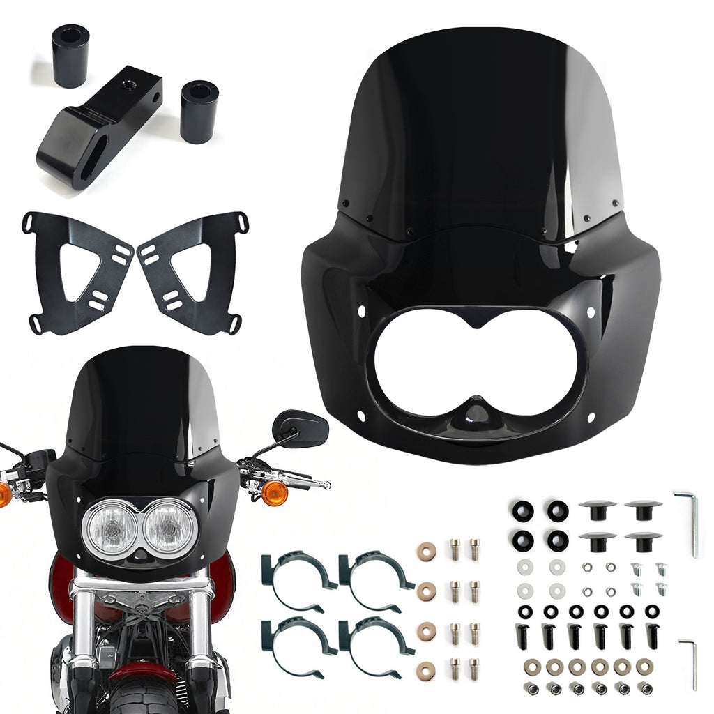 Fat Bob Windshield 11" Windscreen Dyna Fat Bob Motorcycle Double Lamp Fairing Only For Harley Dyna Fat Bob FXDF 2008-2017