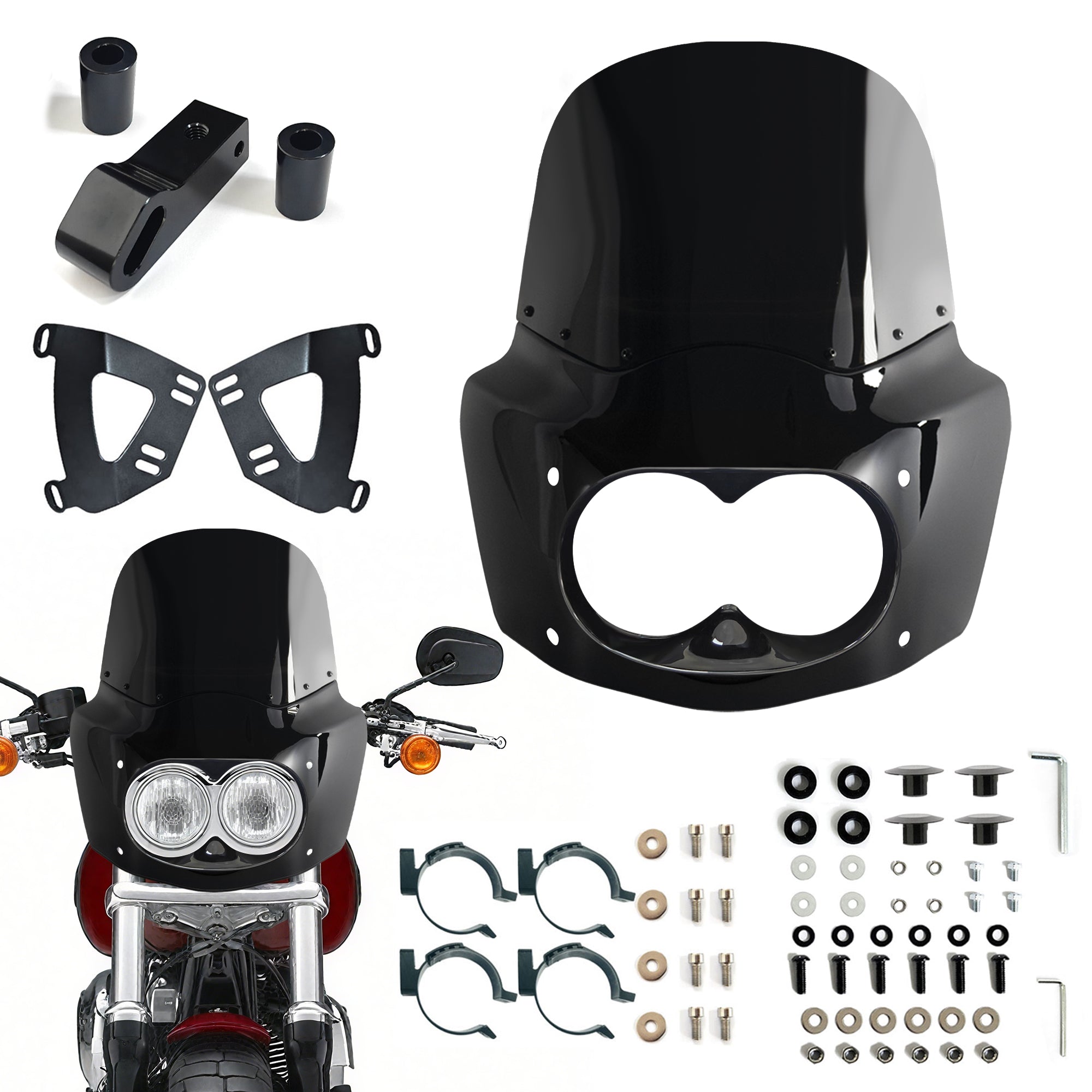 Fat Bob Windshield 11" Windscreen Dyna Fat Bob Motorcycle Double Lamp Fairing Only For Harley Dyna Fat Bob FXDF 2008-2017