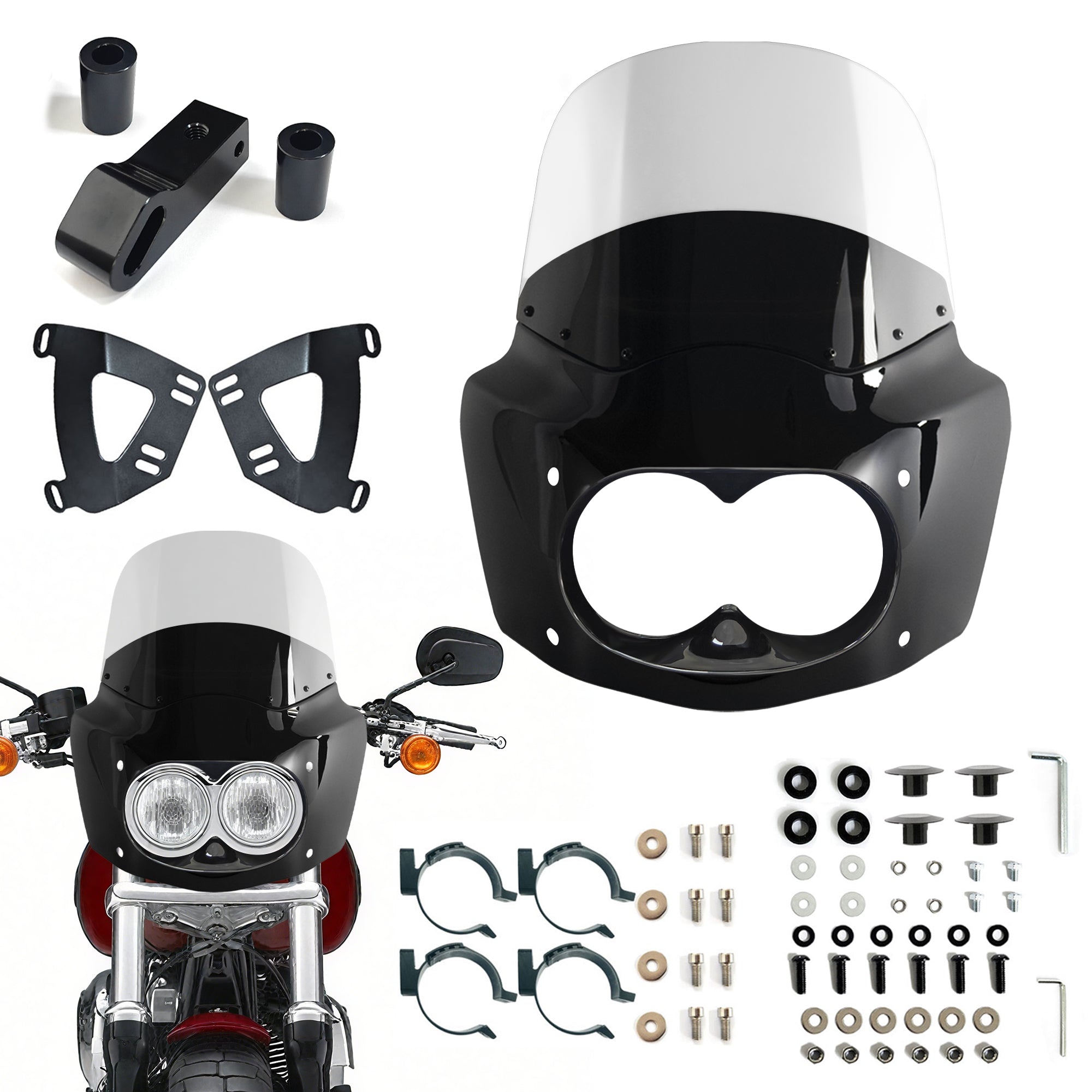 Fat Bob Windshield 11" Windscreen Dyna Fat Bob Motorcycle Double Lamp Fairing Only For Harley Dyna Fat Bob FXDF 2008-2017 Secondary image